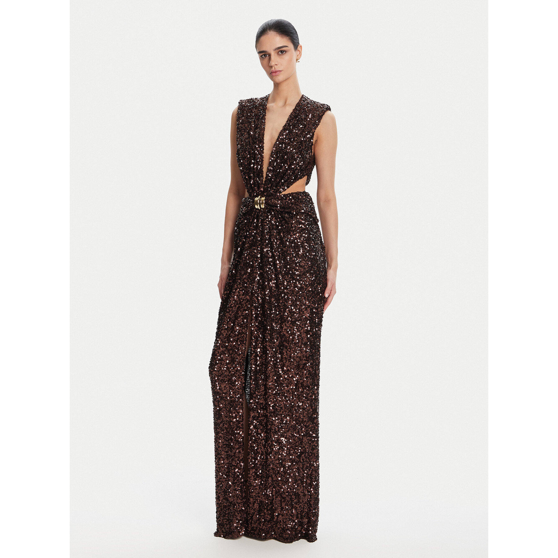 Elisabetta Franchi Sukienka wieczorowa ABR4852E2 644 Brązowy Regular Fit
