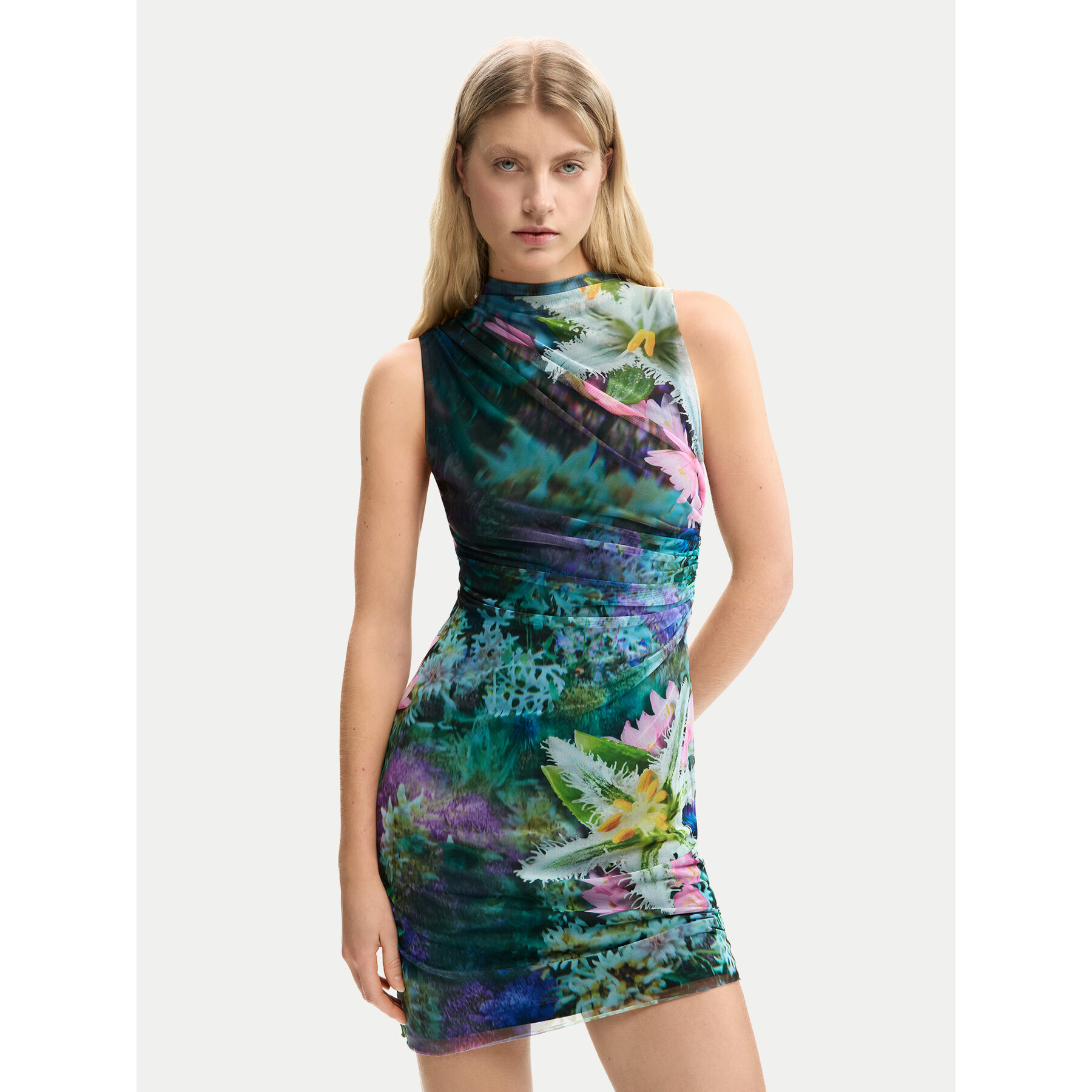 Desigual Sukienka letnia Carrington 26SWVK40 Zielony Slim Fit