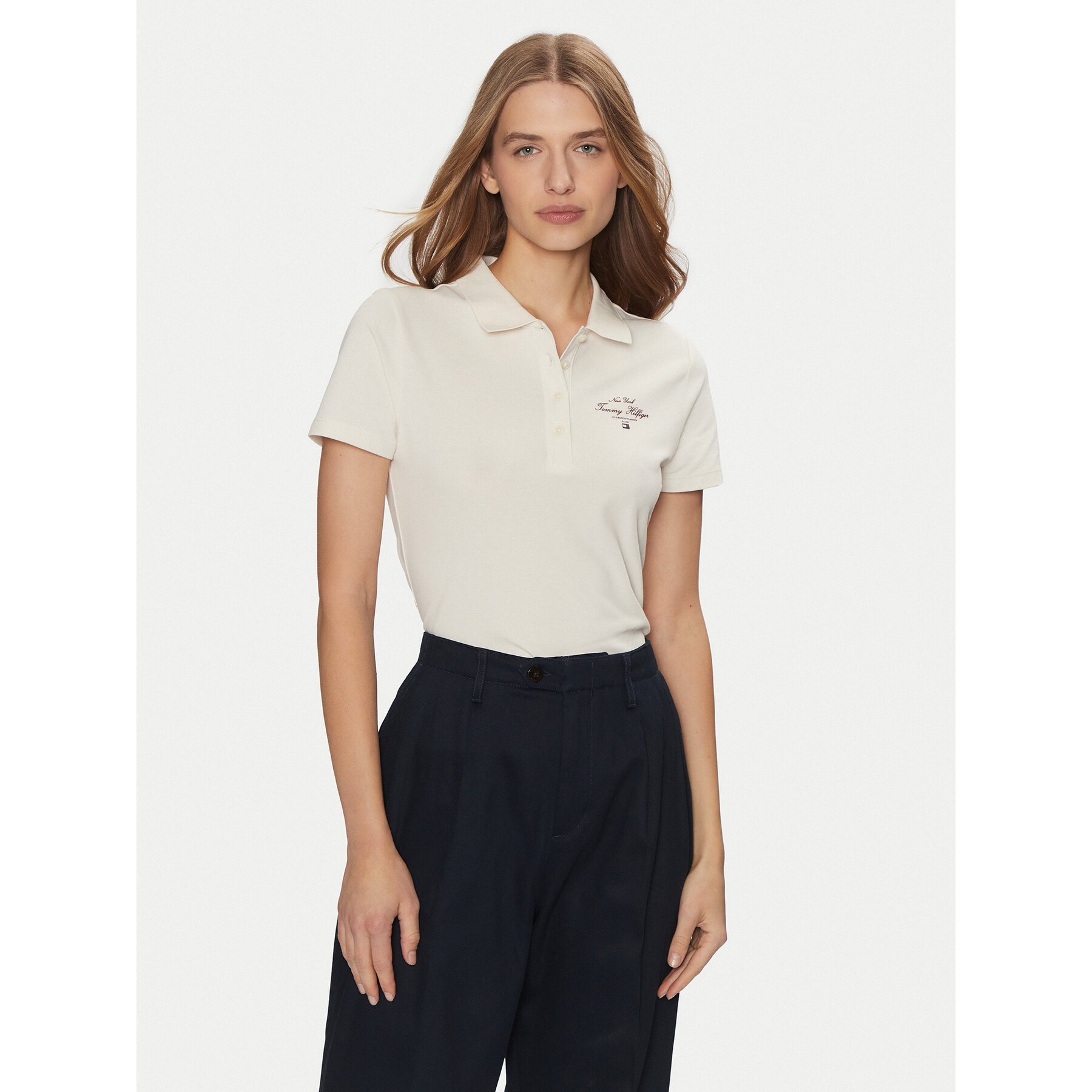 Tommy Hilfiger Polo WW0WW43930 Beżowy Slim Fit