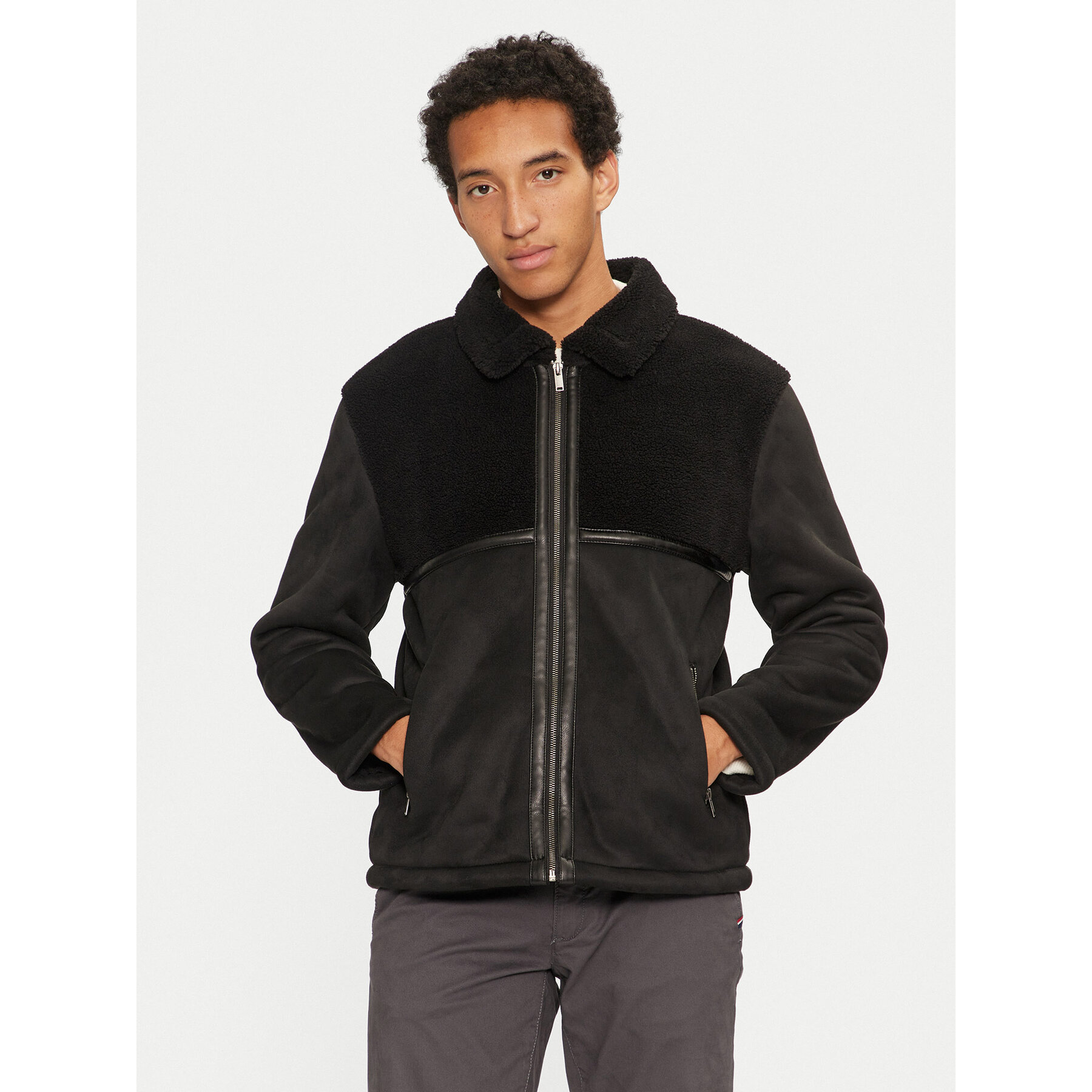 Brave Soul Kurtka z imitacji skóry MJK-SALTBLACK Czarny Regular Fit