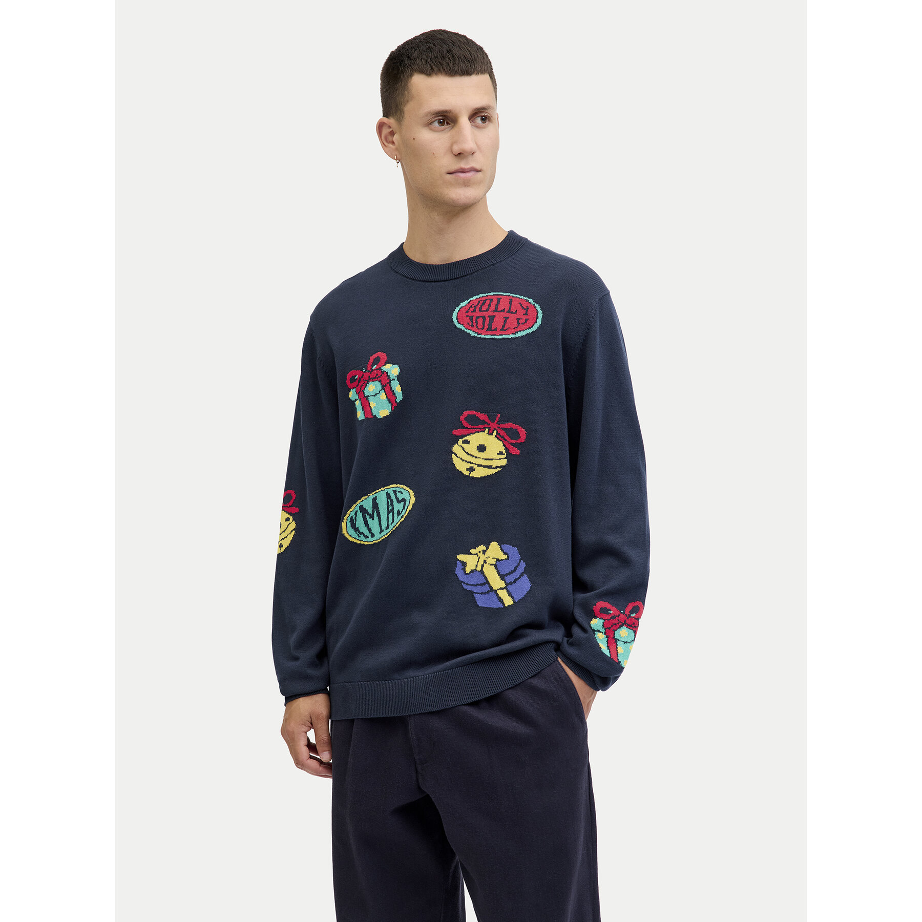 Jack & Jones Sweter Holiday 12287994 Granatowy Relaxed Fit