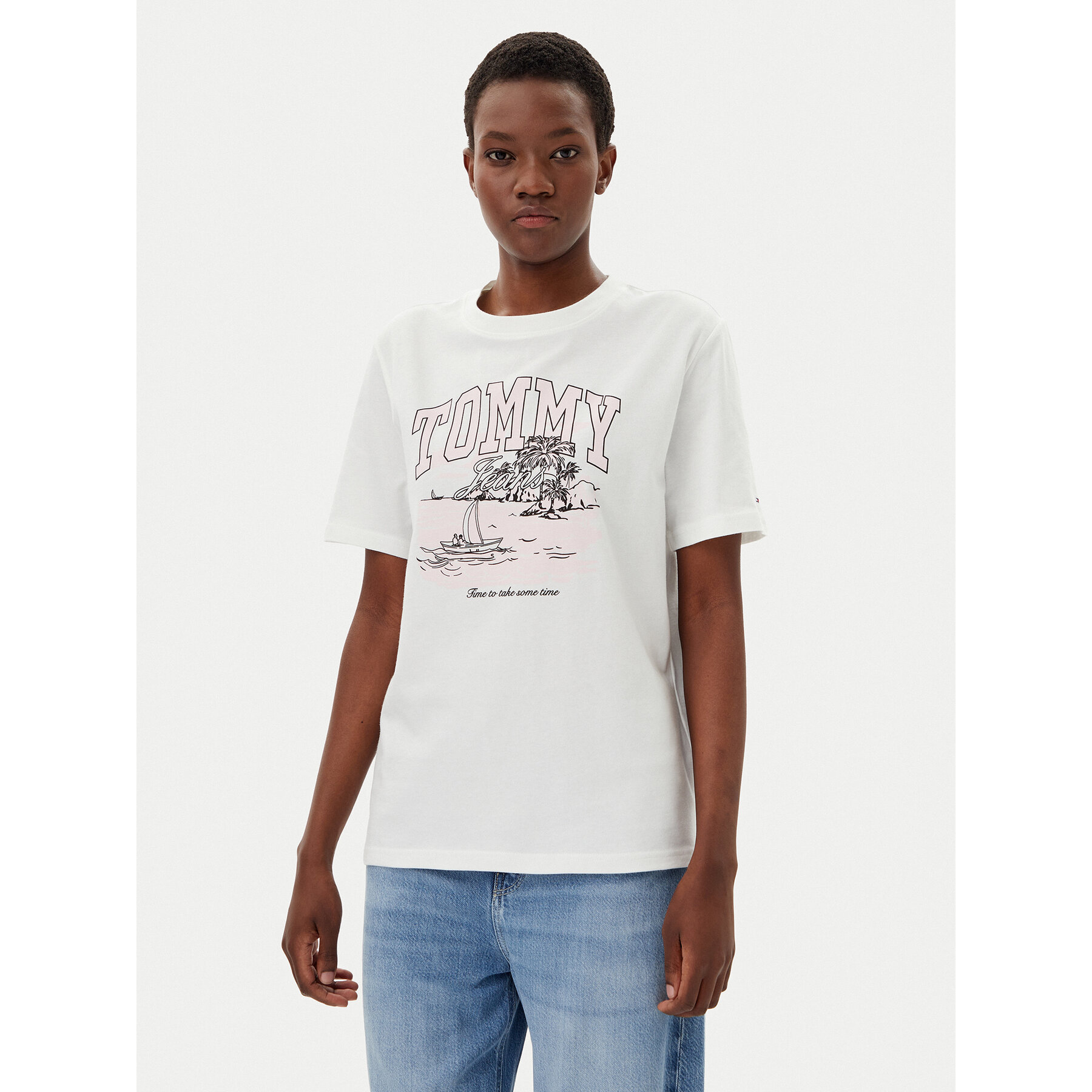 Tommy Jeans T-Shirt Tonal Tropics DW0DW21343 Écru Relaxed Fit