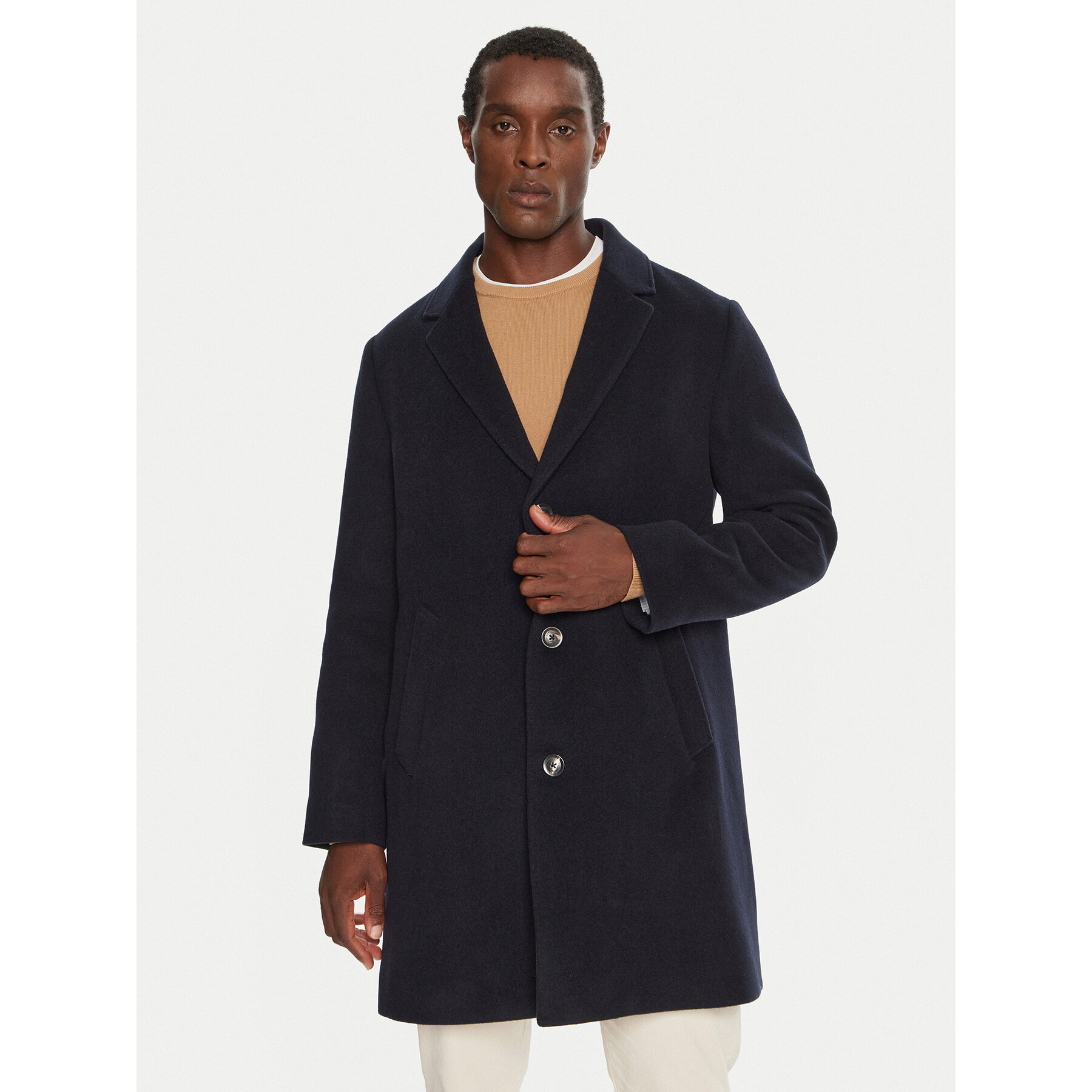 Tommy Hilfiger Płaszcz wełniany MW0MW36611 Granatowy Regular Fit
