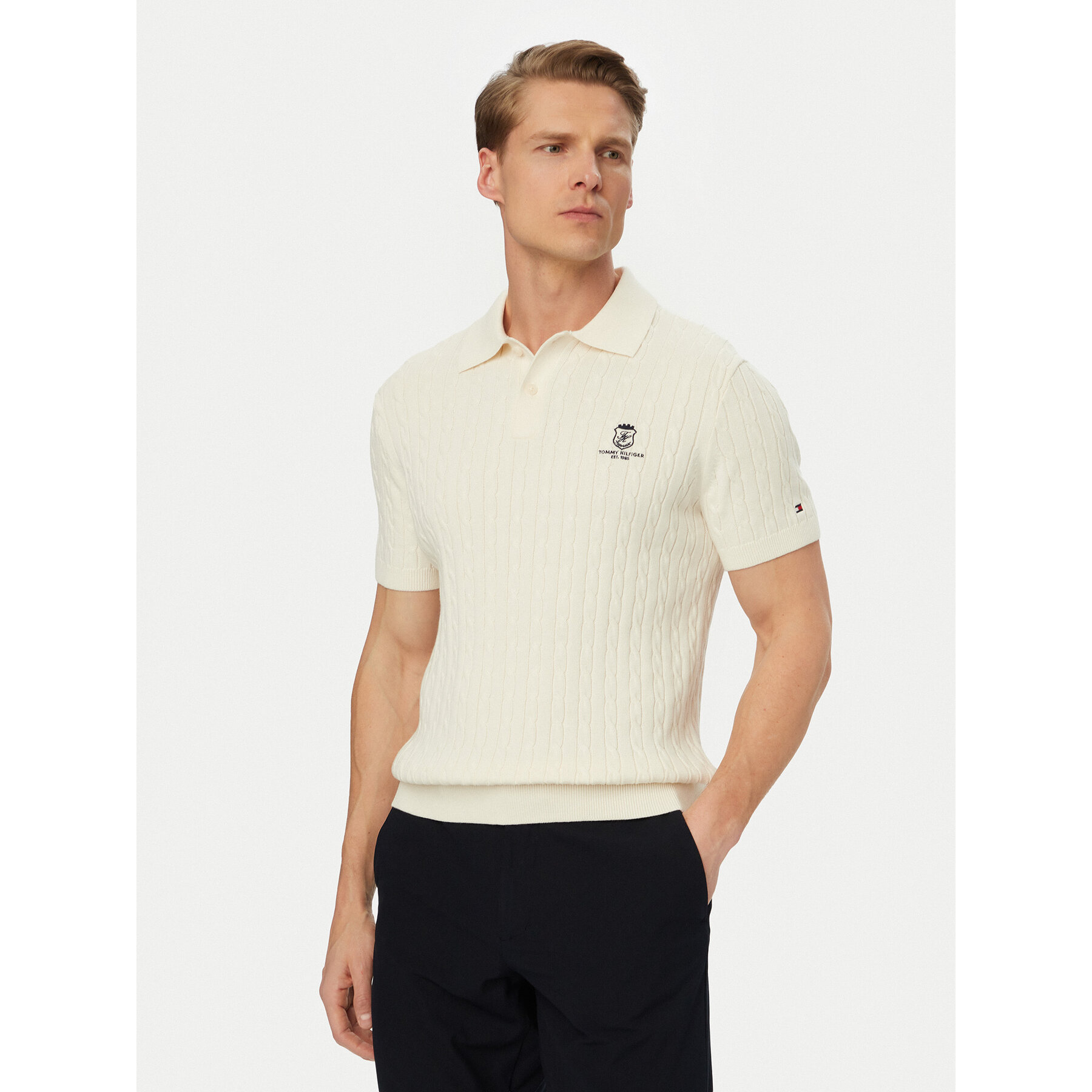 Tommy Hilfiger Polo MW0MW42788 Kremowy Regular Fit