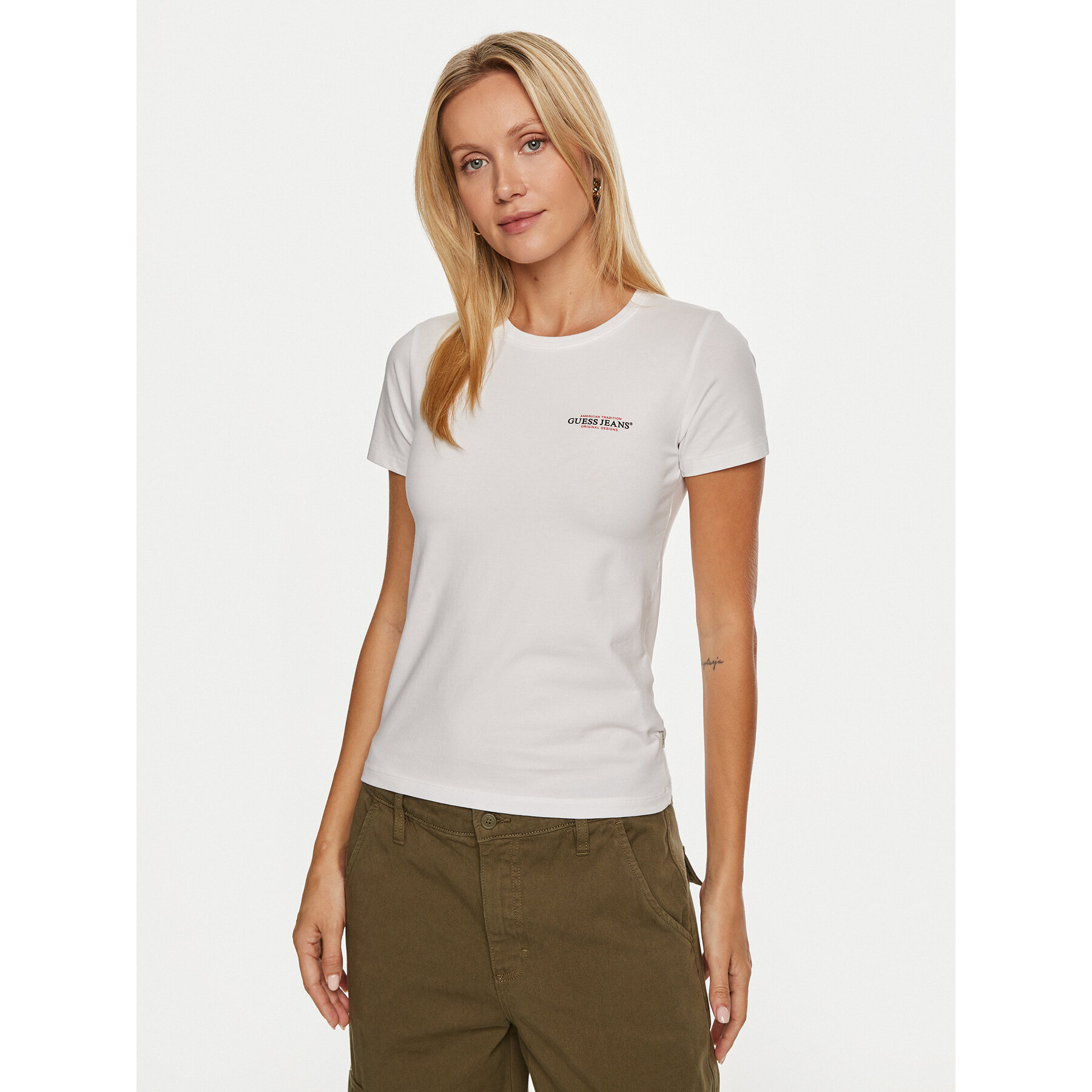 Guess Jeans T-Shirt W4YI02 J1314 Biały Slim Fit