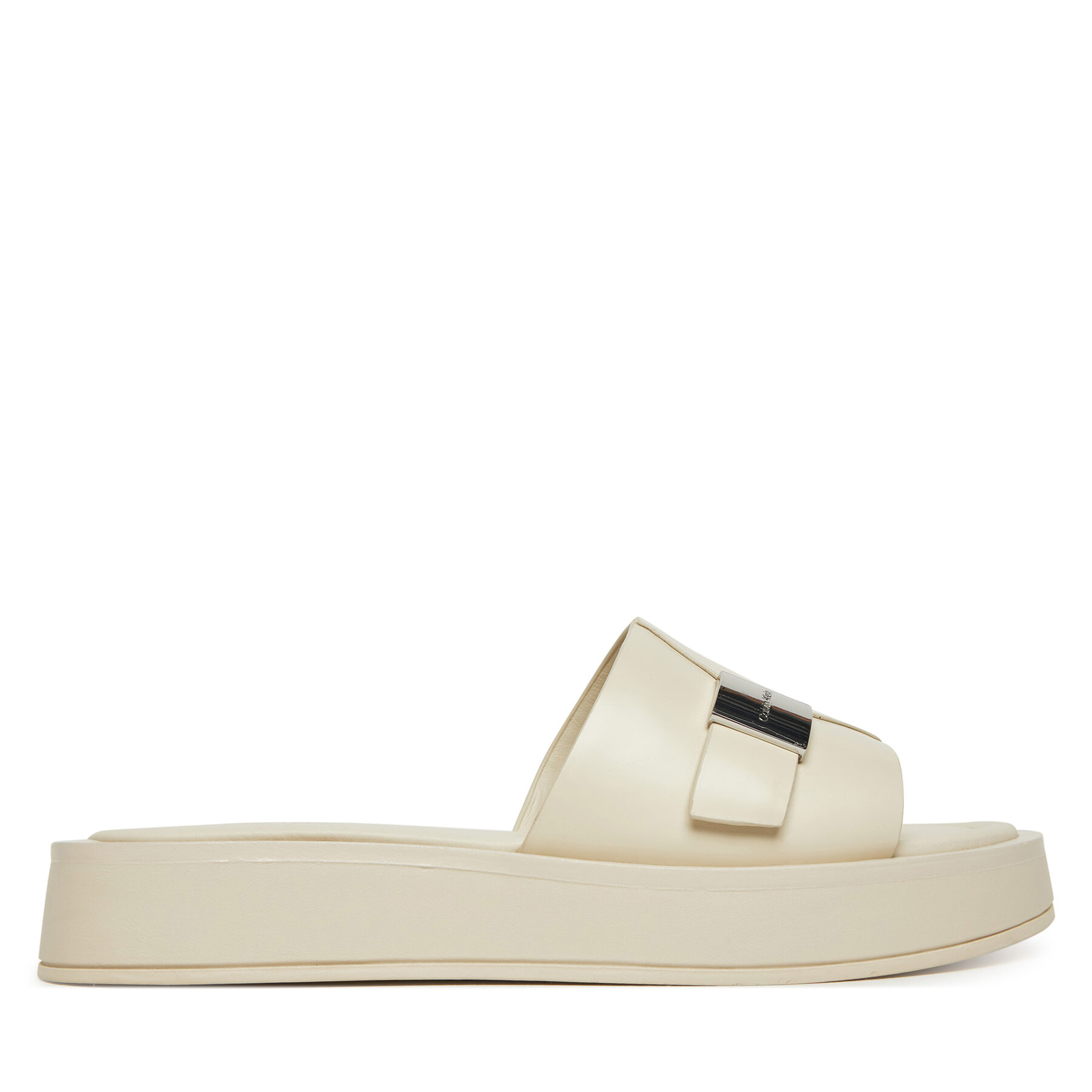 Calvin Klein Klapki Flatform Slide W/Ck Hw - Lth HW0HW02368 Écru