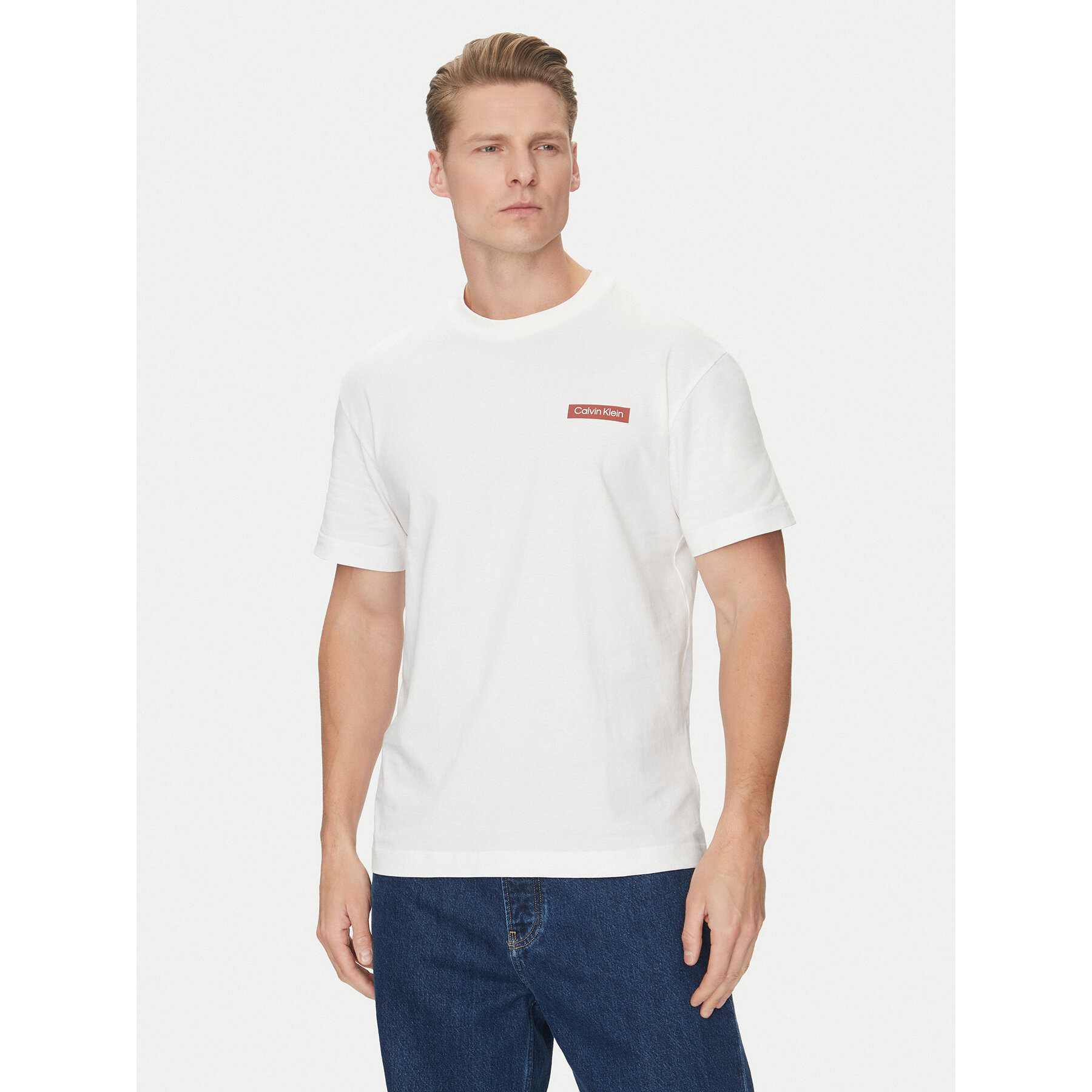 Calvin Klein T-Shirt Overlay Print K10K114158 Biały Regular Fit