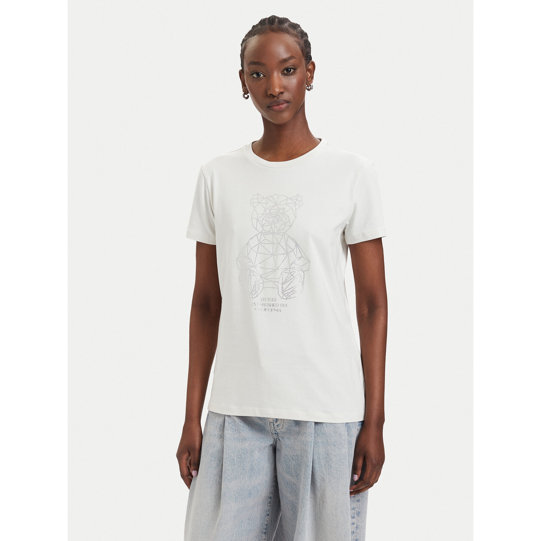 Guess T-Shirt V6GI12 K3325 Kremowy Regular Fit