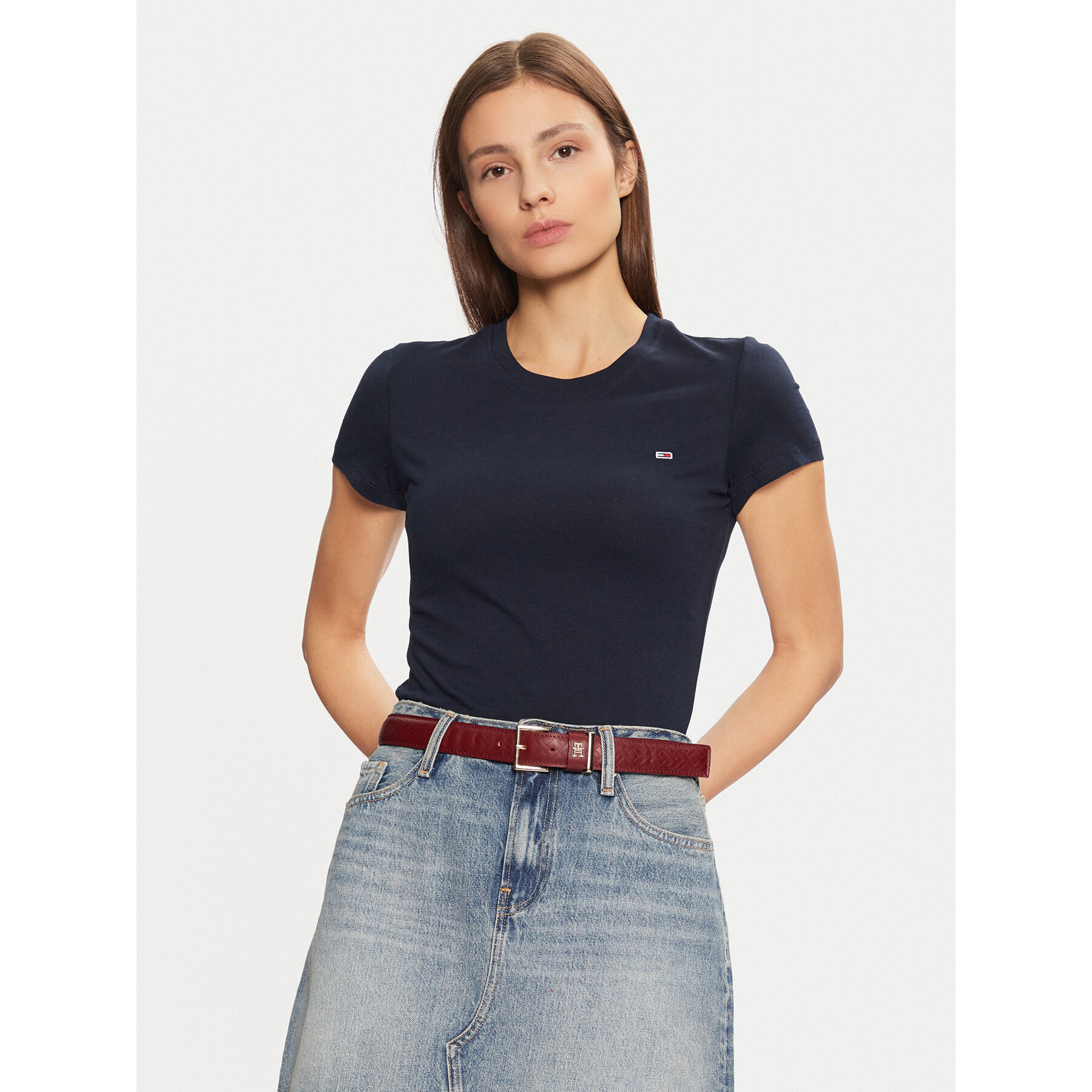 Tommy Jeans T-Shirt DW0DW20459 Granatowy Slim Fit