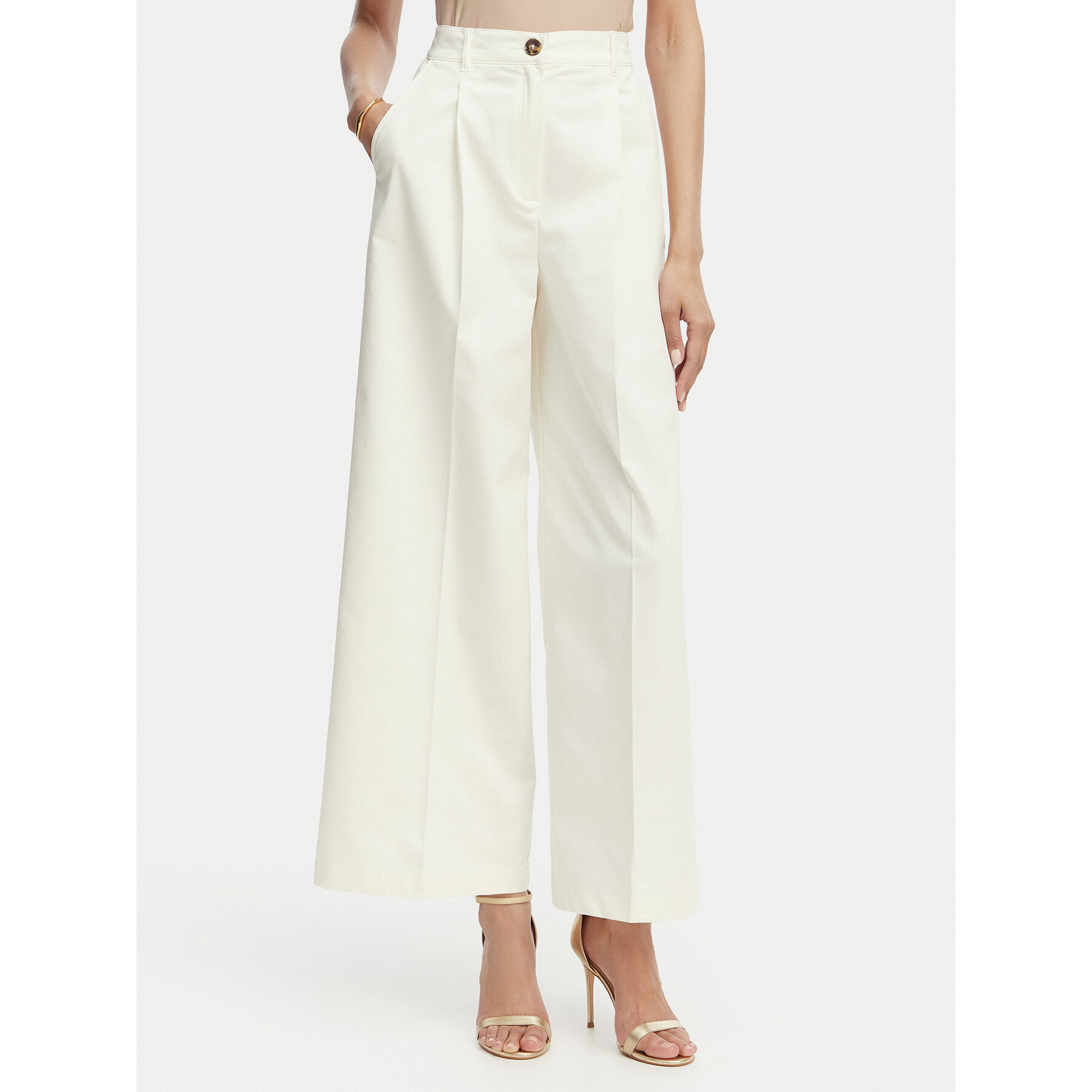 Marella Spodnie palazzo Aceri 2615131071 Écru Wide Leg