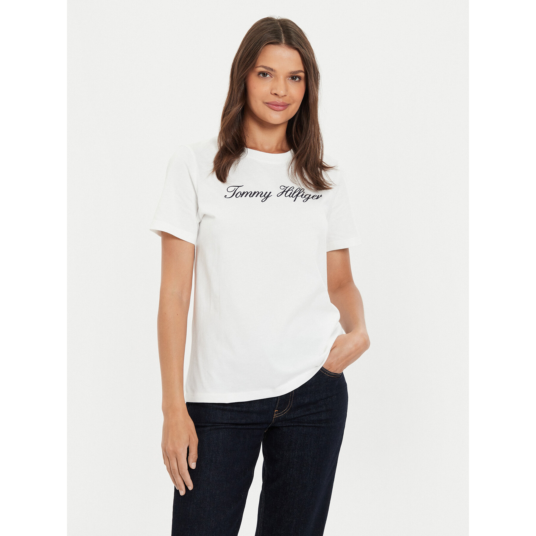 Tommy Hilfiger T-Shirt Script WW0WW43459 Écru Regular Fit