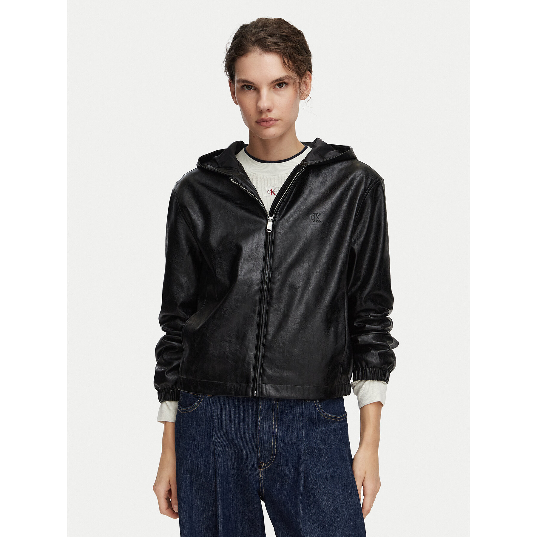 Calvin Klein Jeans Kurtka z imitacji skóry LV047G516G Czarny Regular Fit