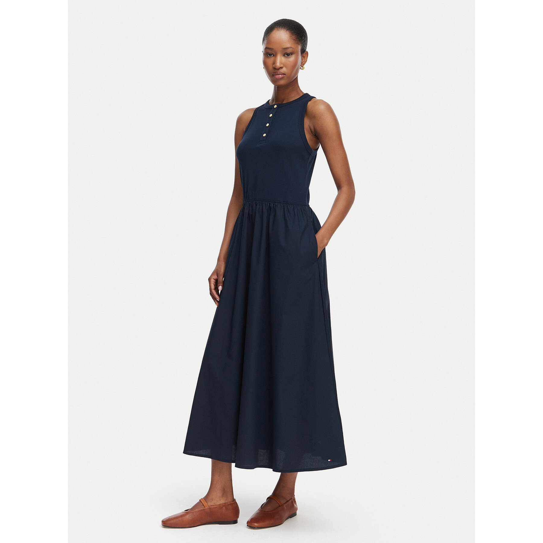 Tommy Hilfiger Sukienka letnia Gold Btn WW0WW49628 Granatowy A-Line Fit