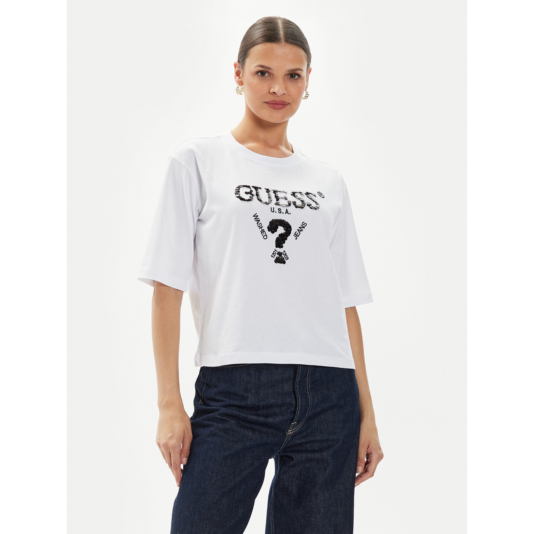 Guess T-Shirt Aurelie V4YI06 I3Z14 Biały Boxy Fit
