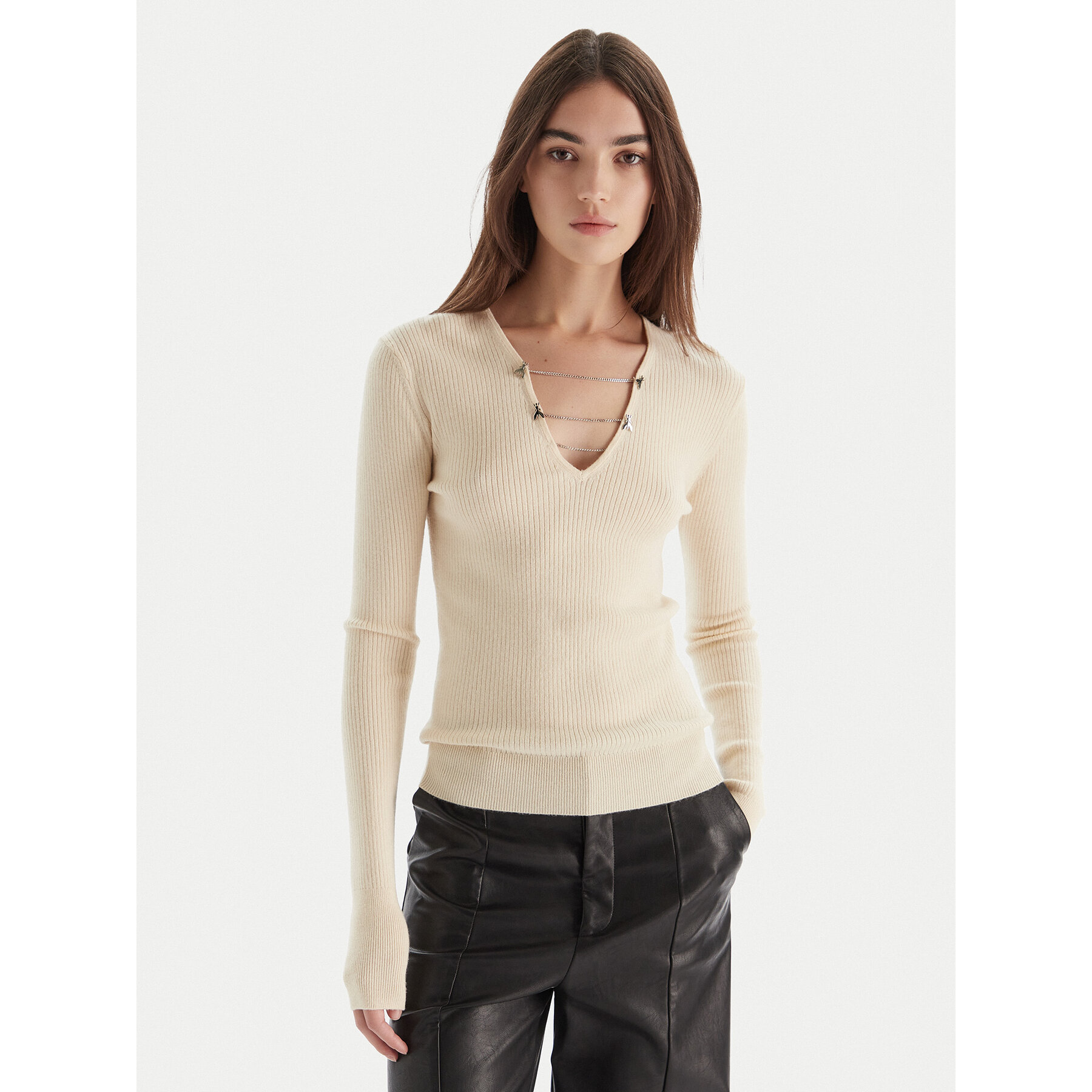 Patrizia Pepe Sweter 2K0331/K7S0-ecW405 Écru Regular Fit