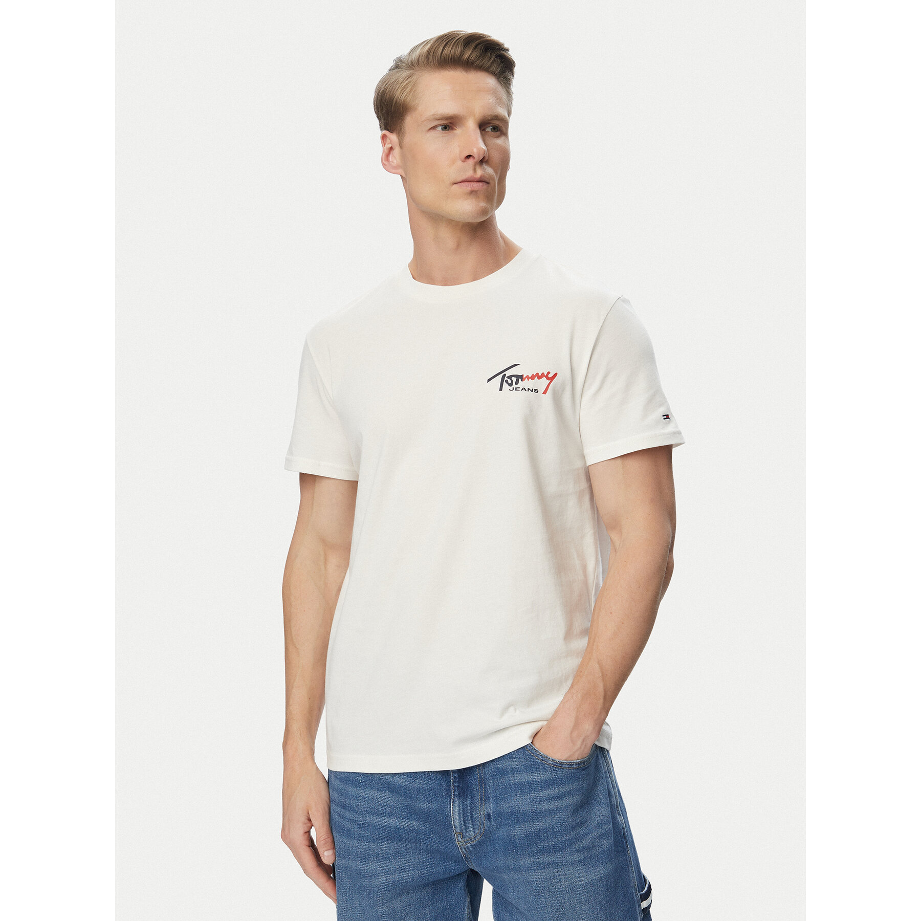Tommy Jeans T-Shirt DM0DM22538 Biały Slim Fit