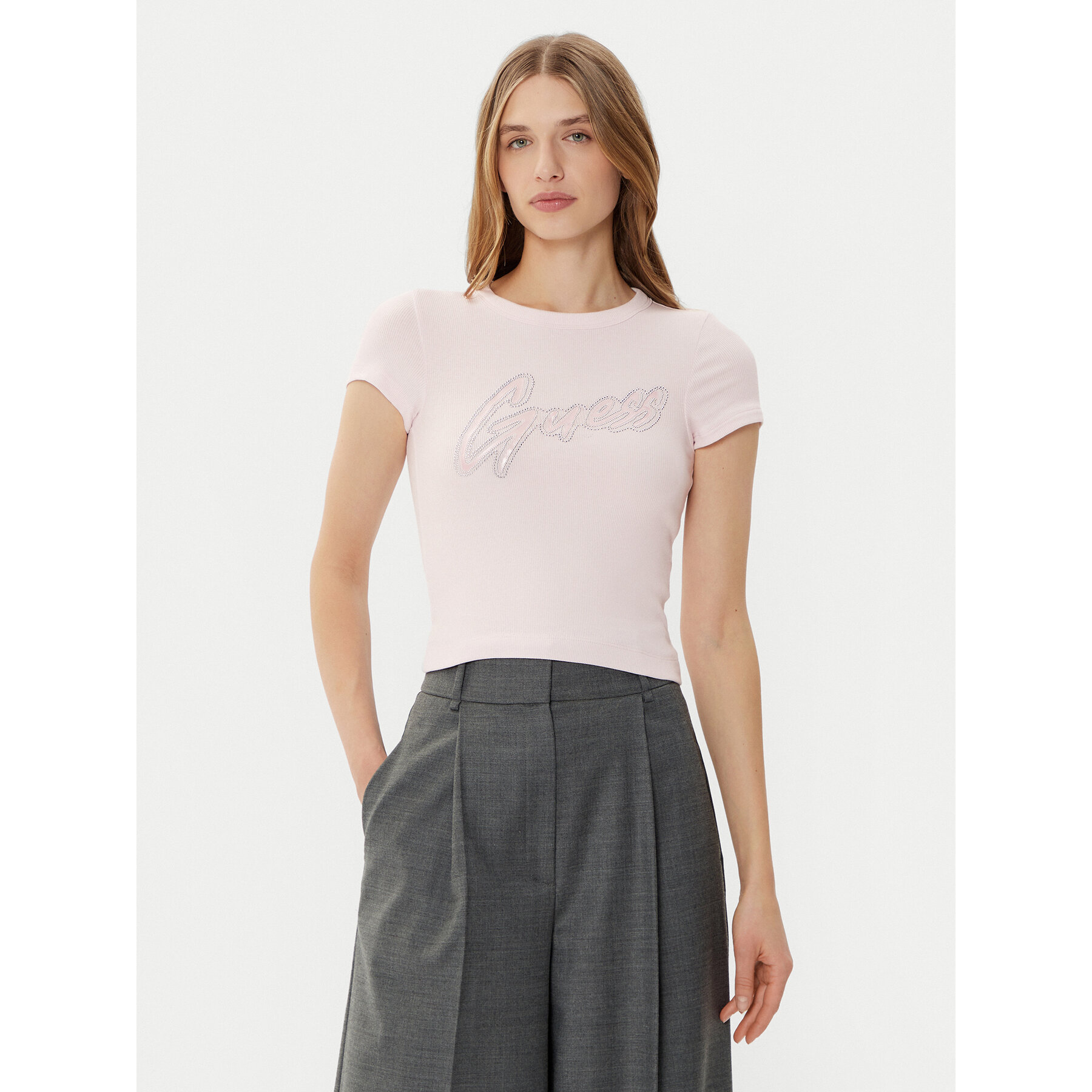 Guess T-Shirt W5RI68KA0H1 Różowy Slim Fit
