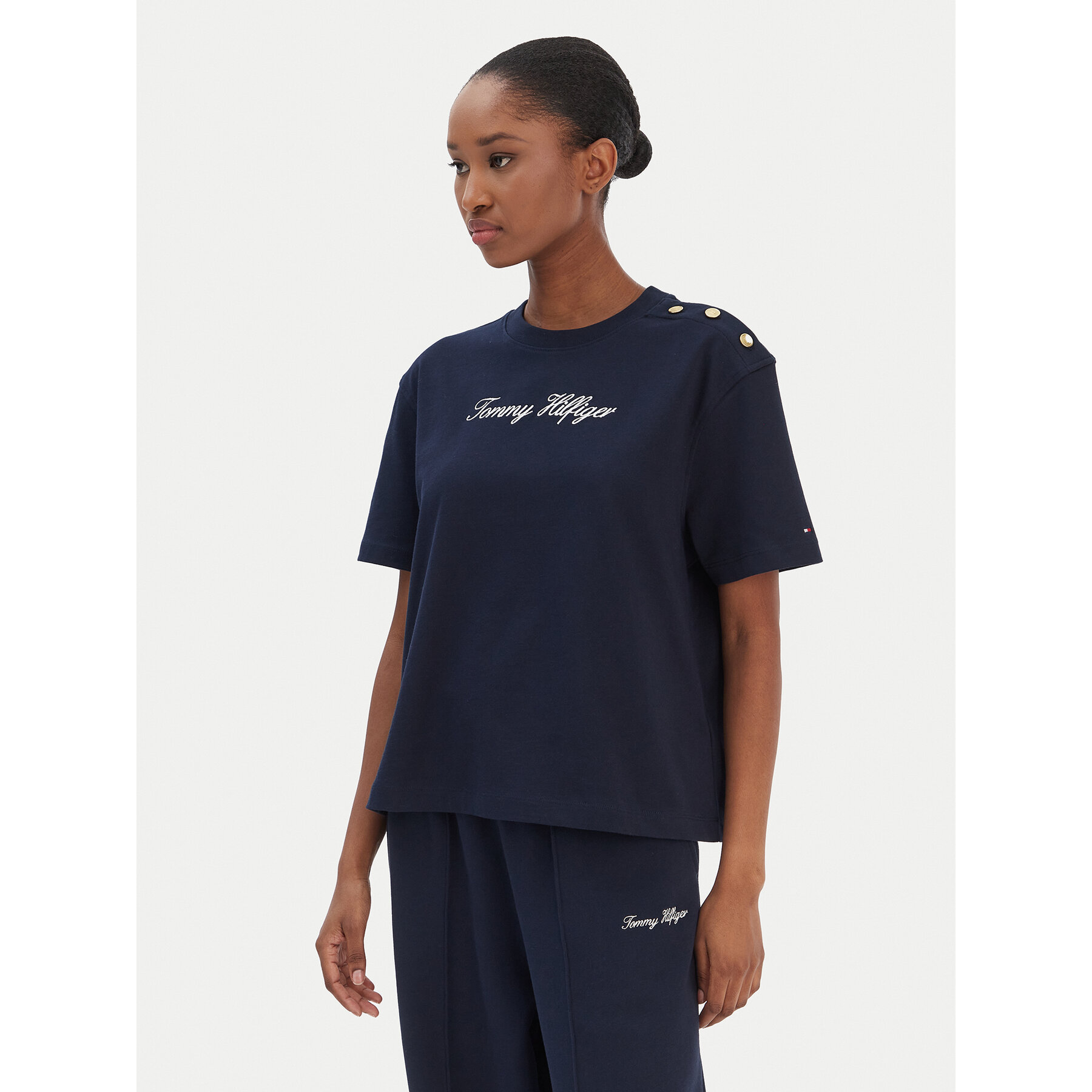 Tommy Hilfiger T-Shirt Script WW0WW47819 Granatowy Regular Fit
