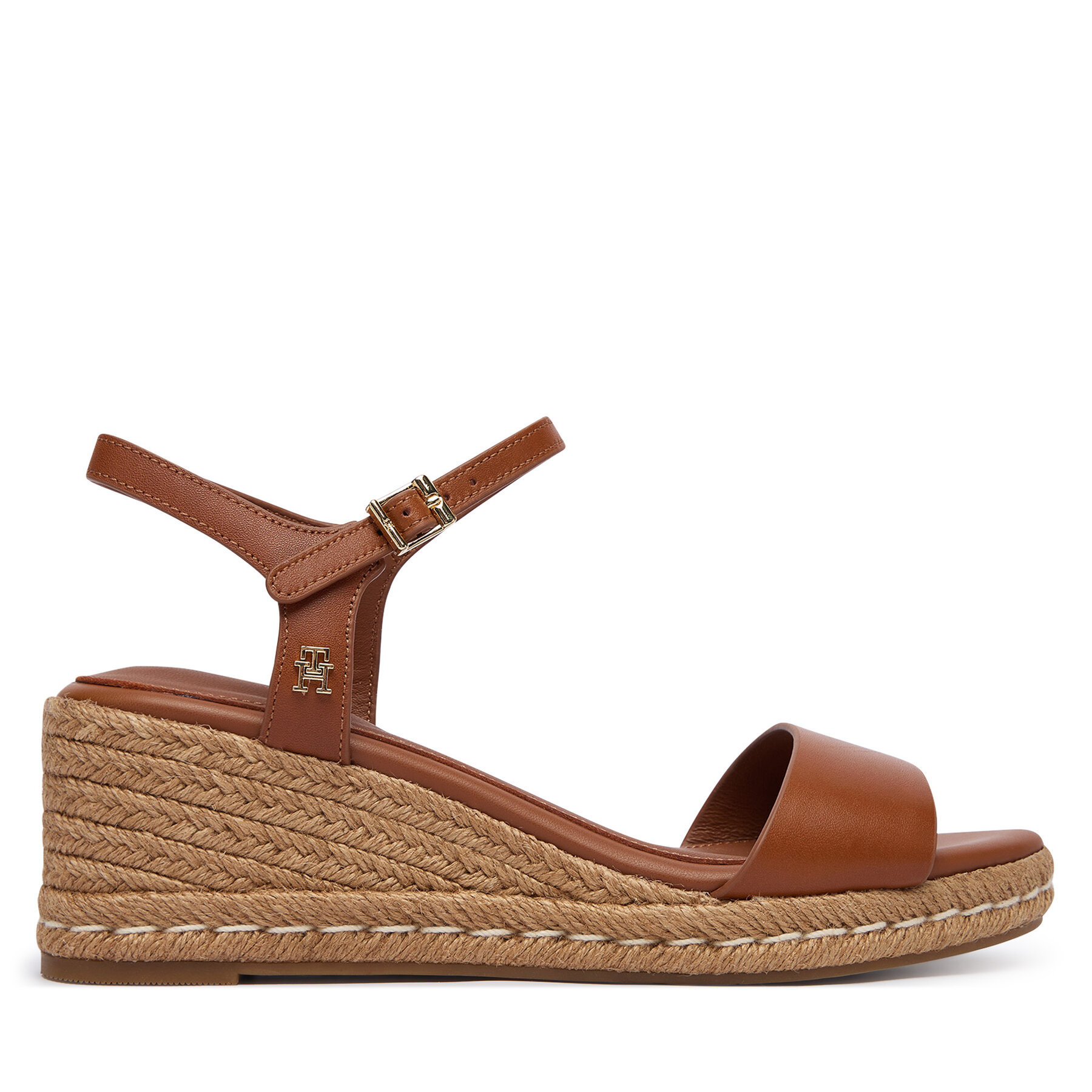 Tommy Hilfiger Espadryle Th Monogram Leather Wedge Espadrilles FW0FW09340 Brązowy