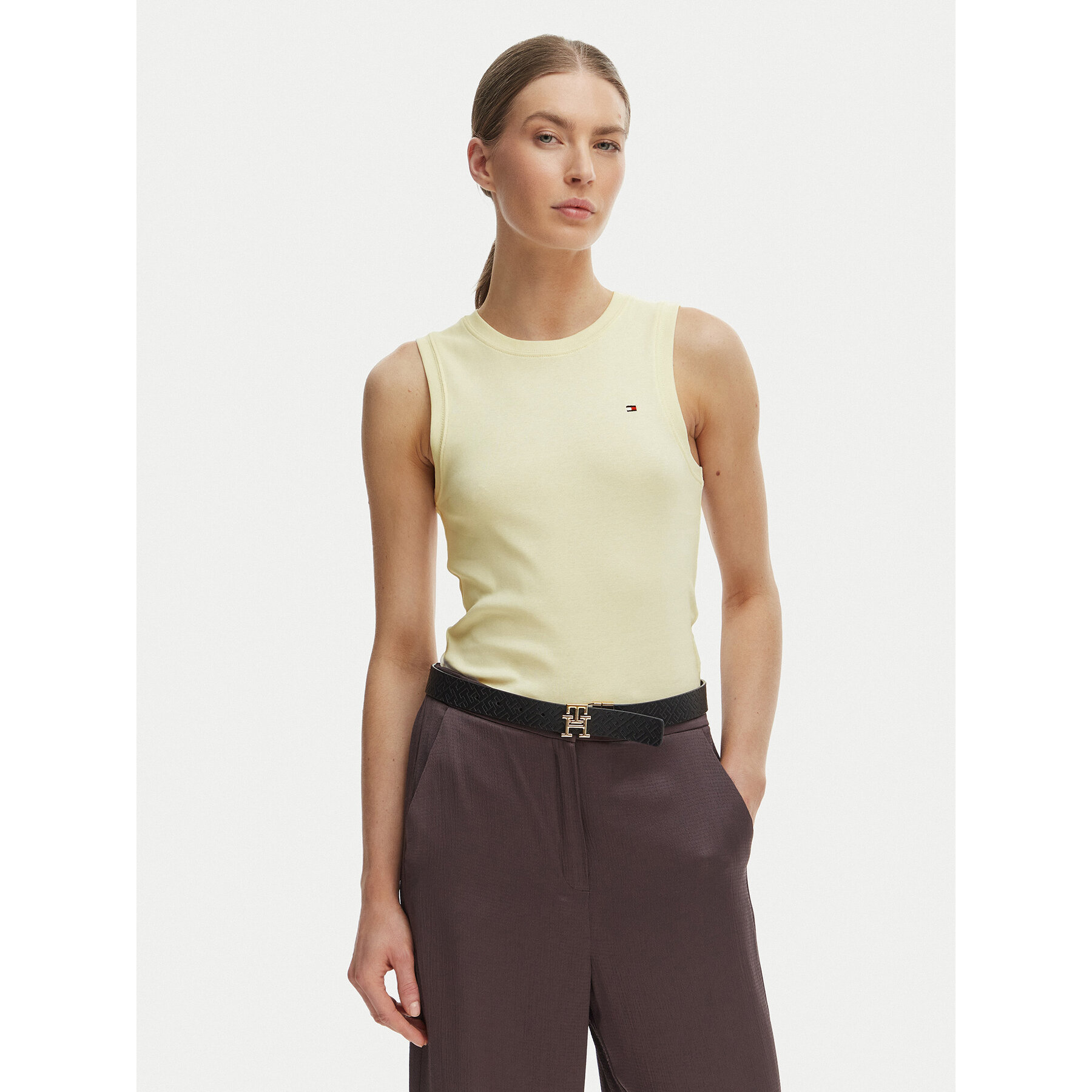 Tommy Hilfiger Top WW0WW47806 Beżowy Slim Fit