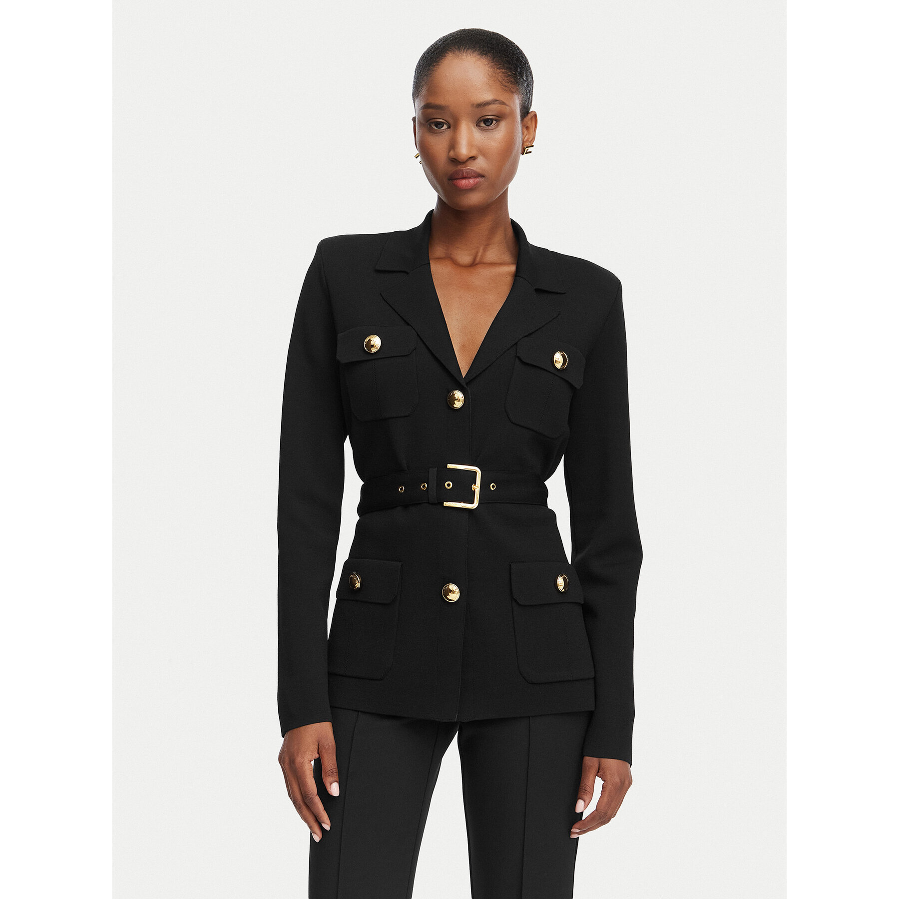 Elisabetta Franchi Marynarka MK-10B-62E2-V600 Czarny Slim Fit