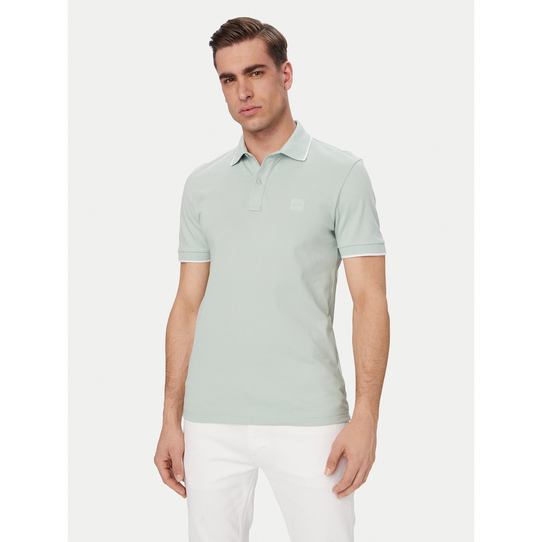 BOSS Polo Passertip 50507699 Turkusowy Slim Fit