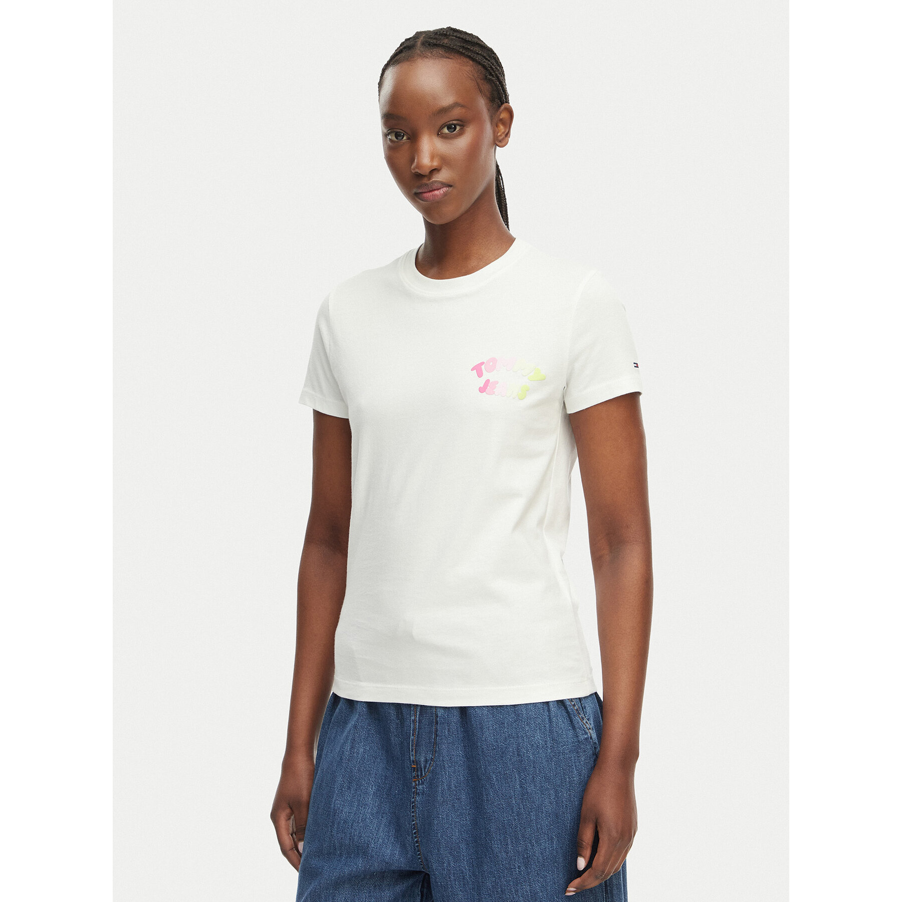 Tommy Jeans T-Shirt Bubble Logo DW0DW22310 Kremowy Regular Fit