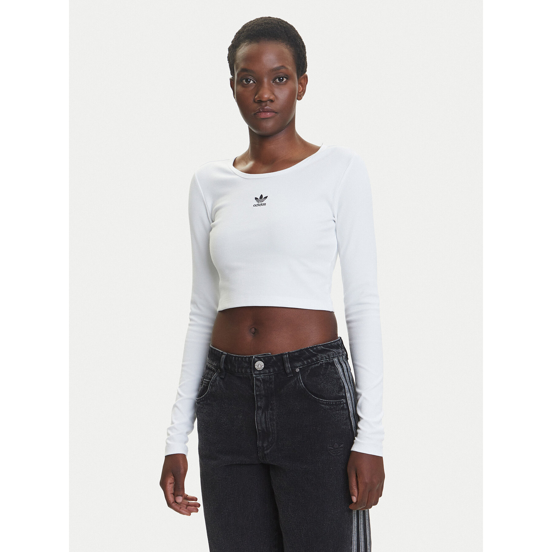 adidas Bluzka Essentials Ribbed JC9011 Biały Slim Fit