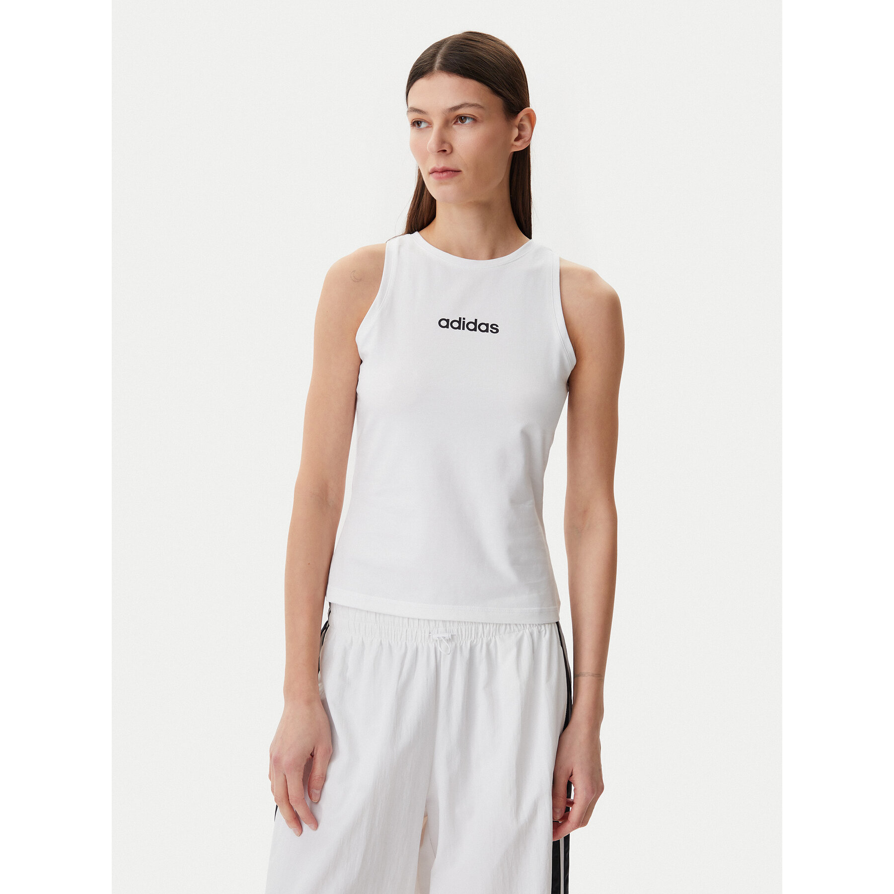 adidas Top Essentials Linear JC5799 Biały Slim Fit
