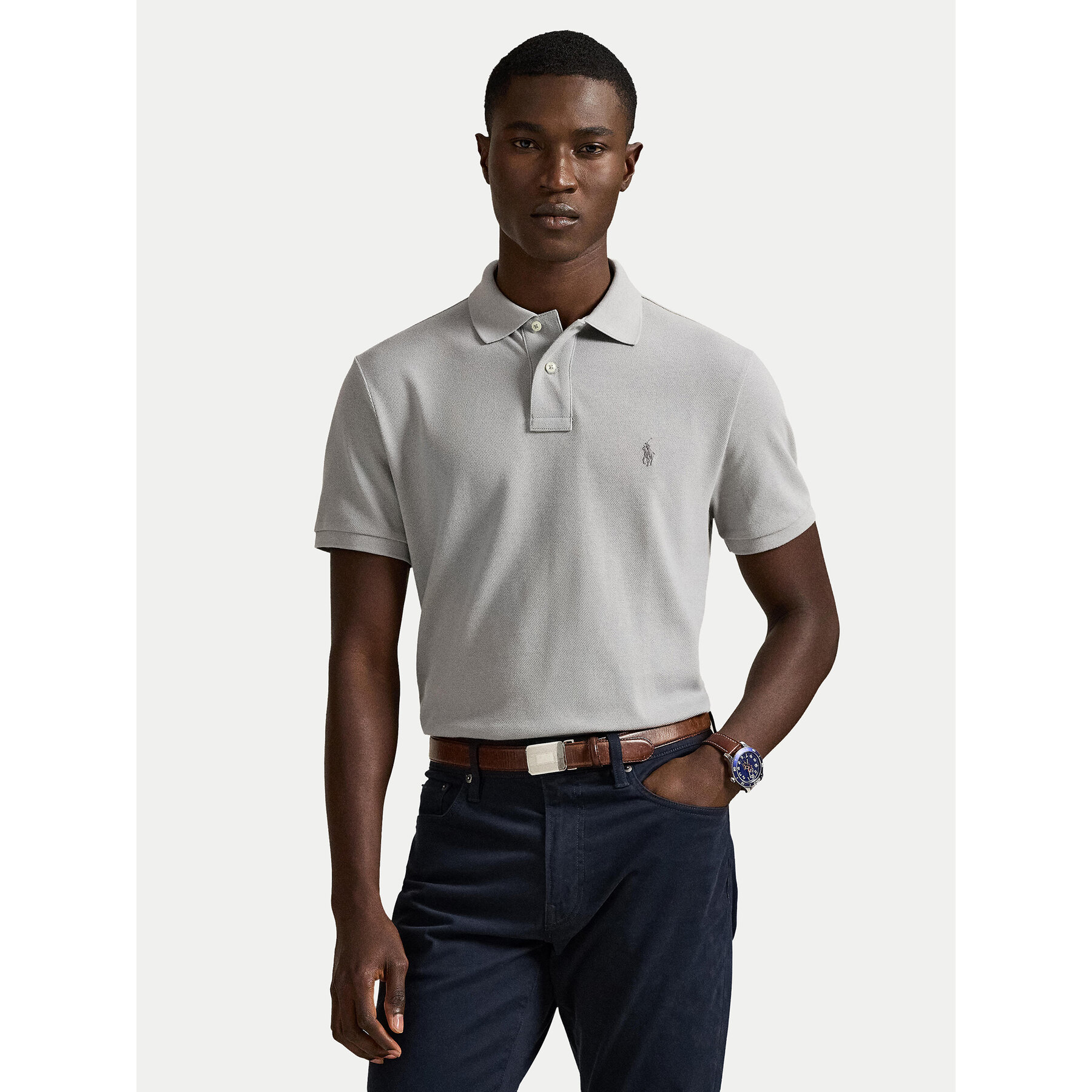 Polo Ralph Lauren Polo 710680784466 Szary jasny Custom Slim Fit