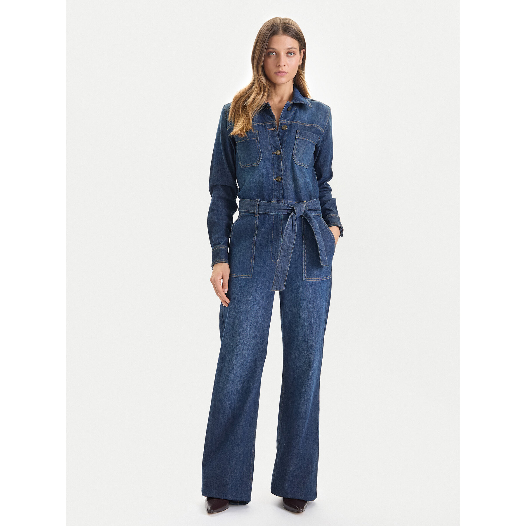Guess Jeans Kombinezon W5BD97 D0026 Granatowy Wide Leg