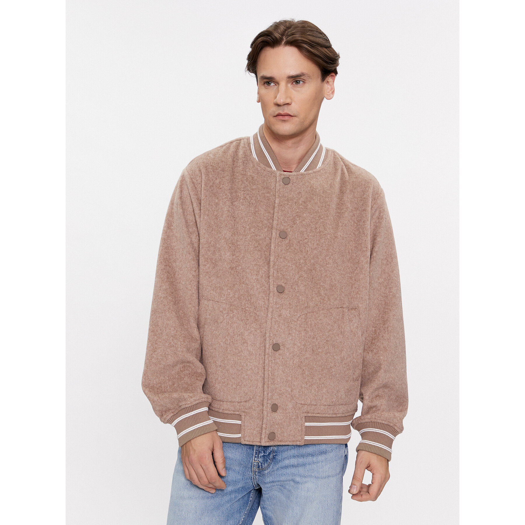 Guess Kurtka bomber Logo M4RL39 WFWS2 Beżowy Regular Fit
