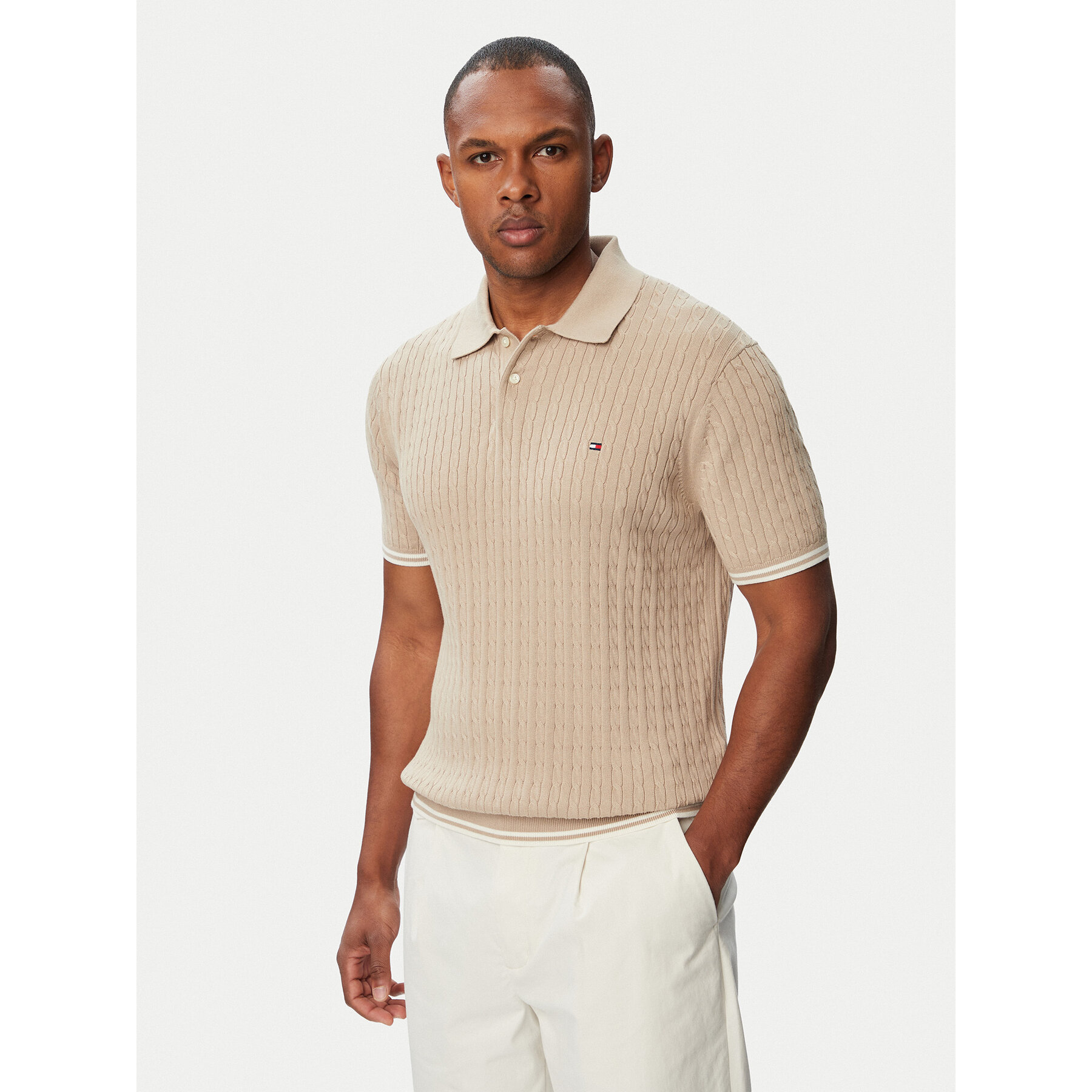 Tommy Hilfiger Polo MW0MW40701 Beżowy jasny Regular Fit