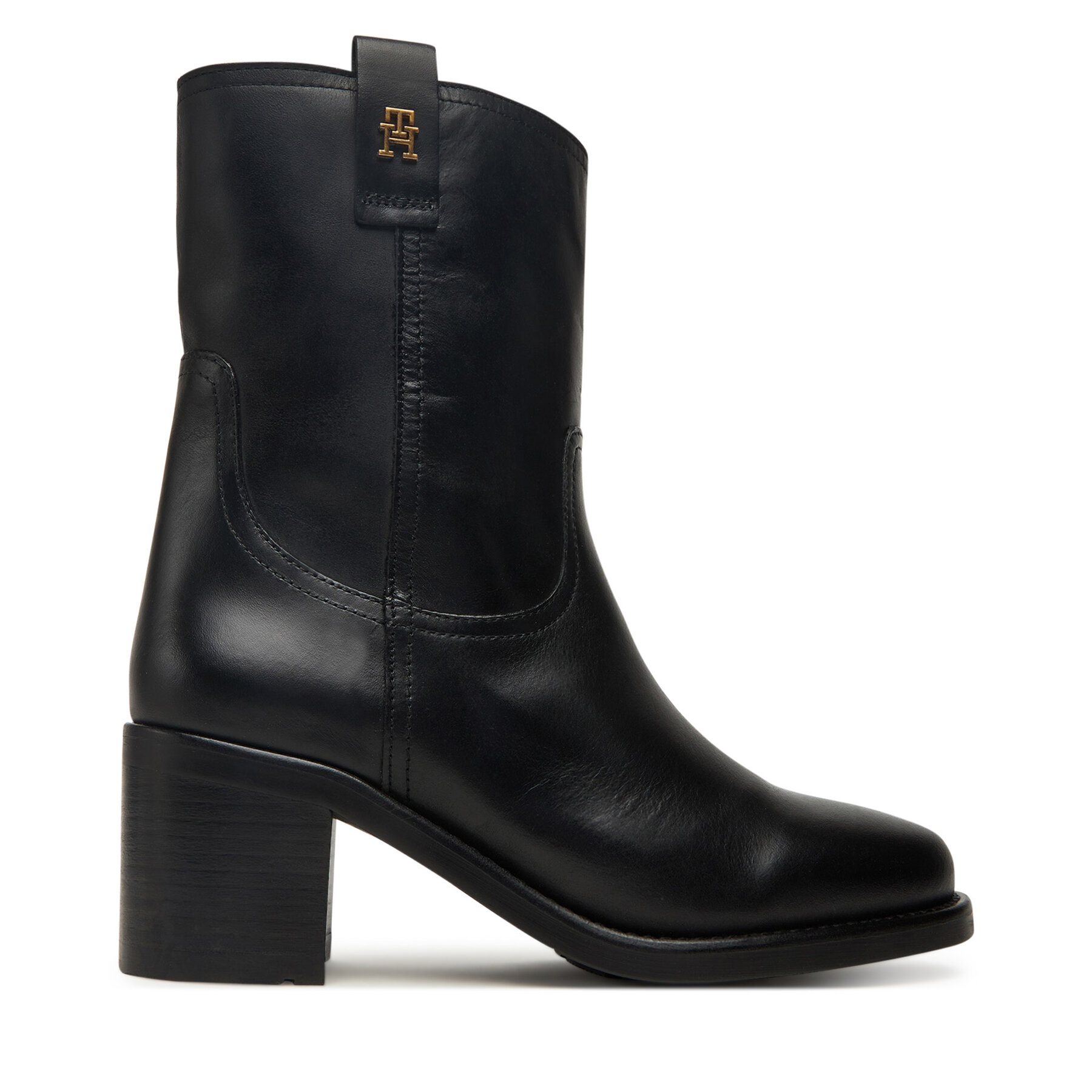 Tommy Hilfiger Botki Riding Lthr Mid Boot Block Heel FW0FW08776 Czarny