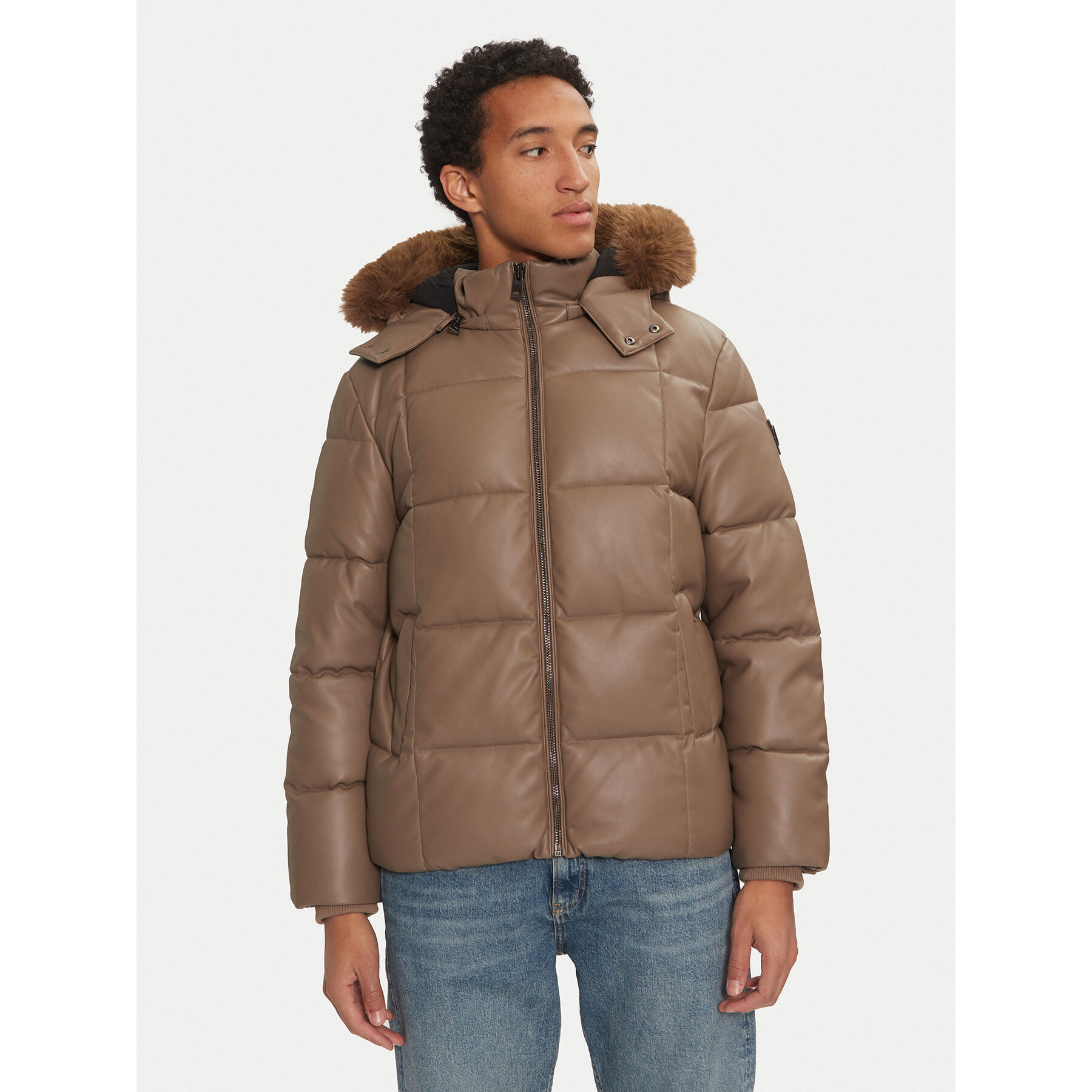 Guess Kurtka z imitacji skóry M4BL33 WGJB0 Brązowy Regular Fit