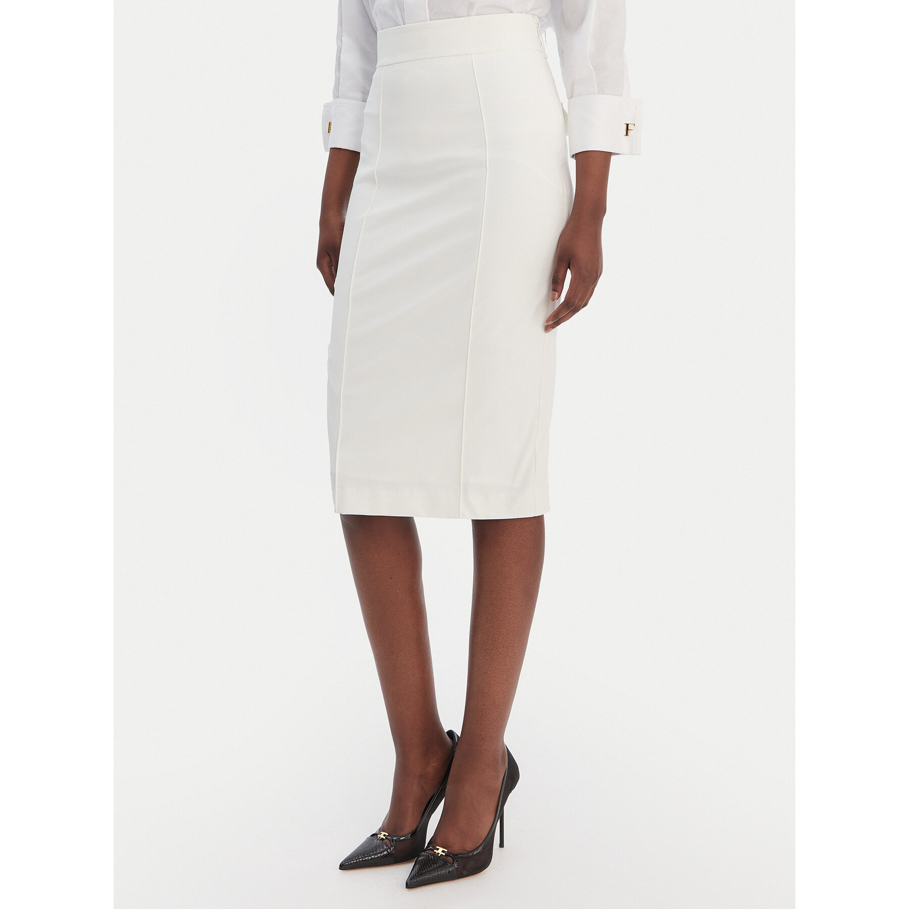 Elisabetta Franchi Spódnica ołówkowa GO-159-61E2-V360 Écru Regular Fit