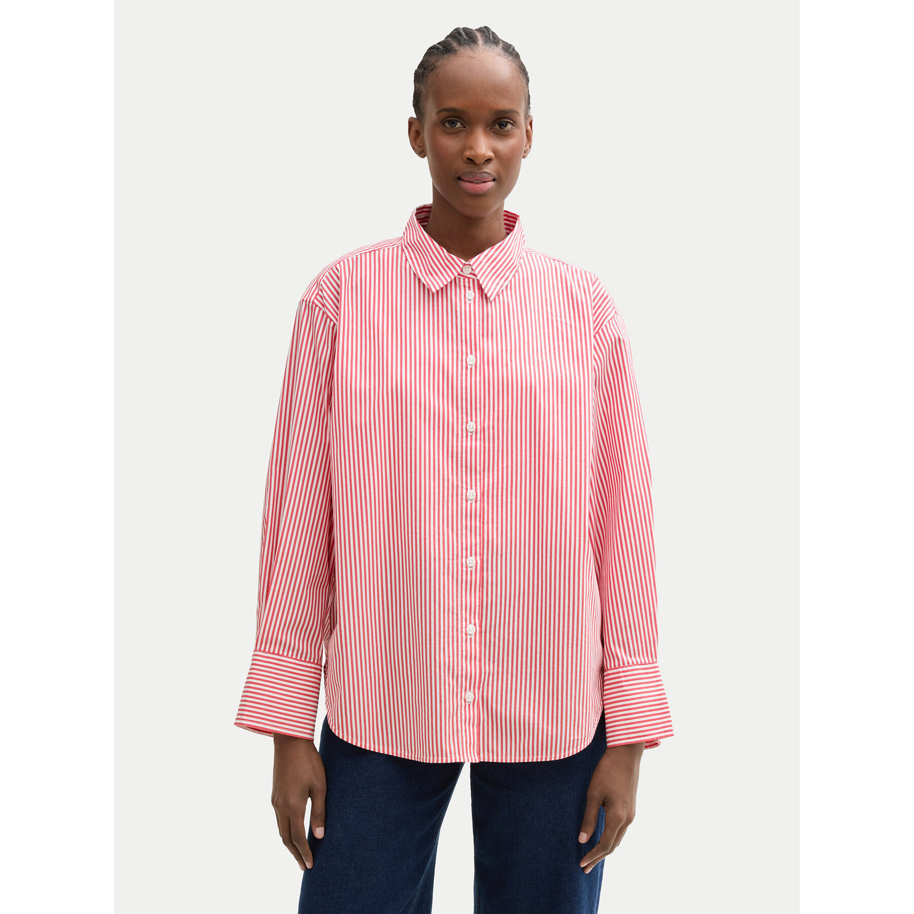 Tom Tailor Denim Koszula Striped loose-fit shirt 1040551 Czerwony Regular Fit