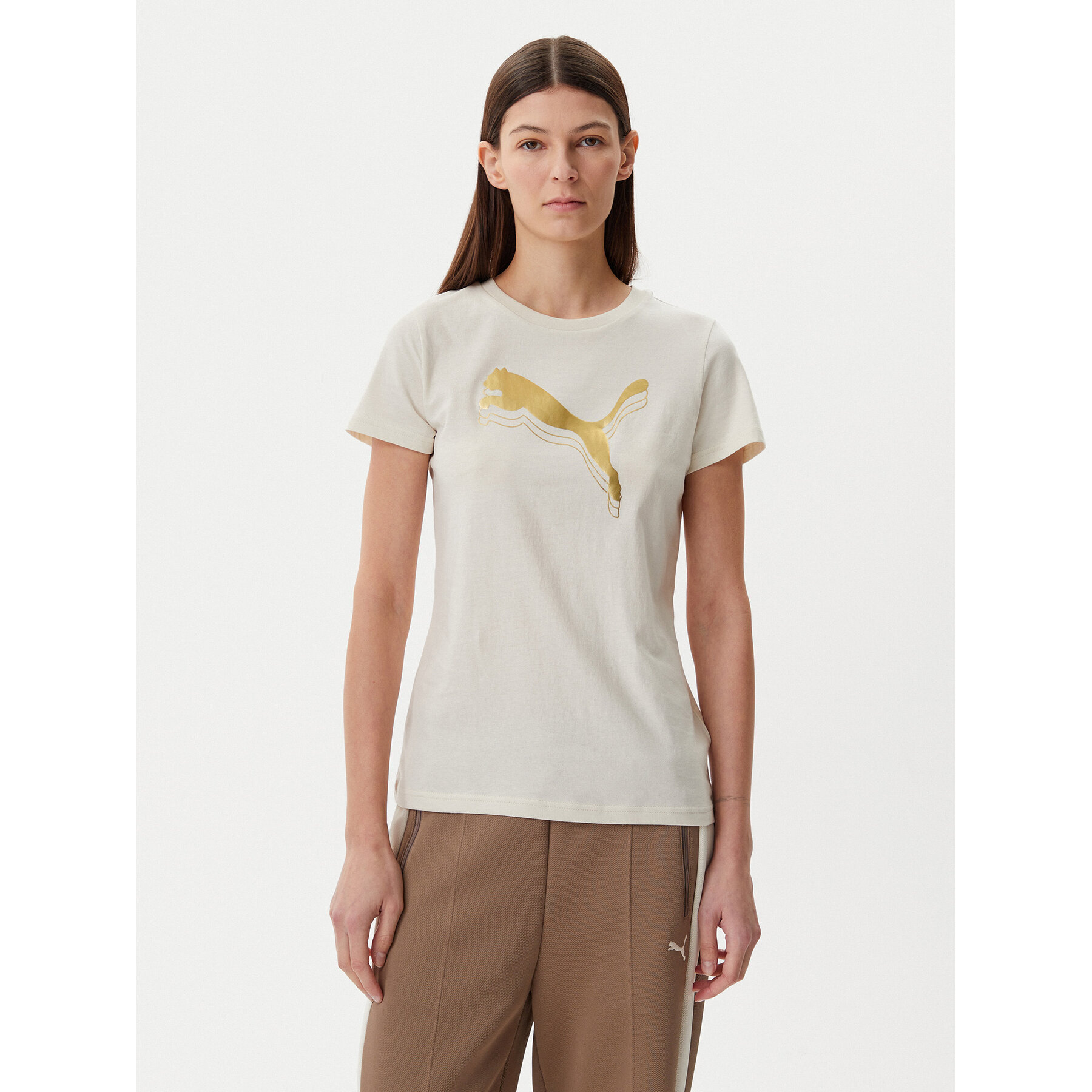 Puma T-Shirt Essentials Metallic 684995 Beżowy Regular Fit