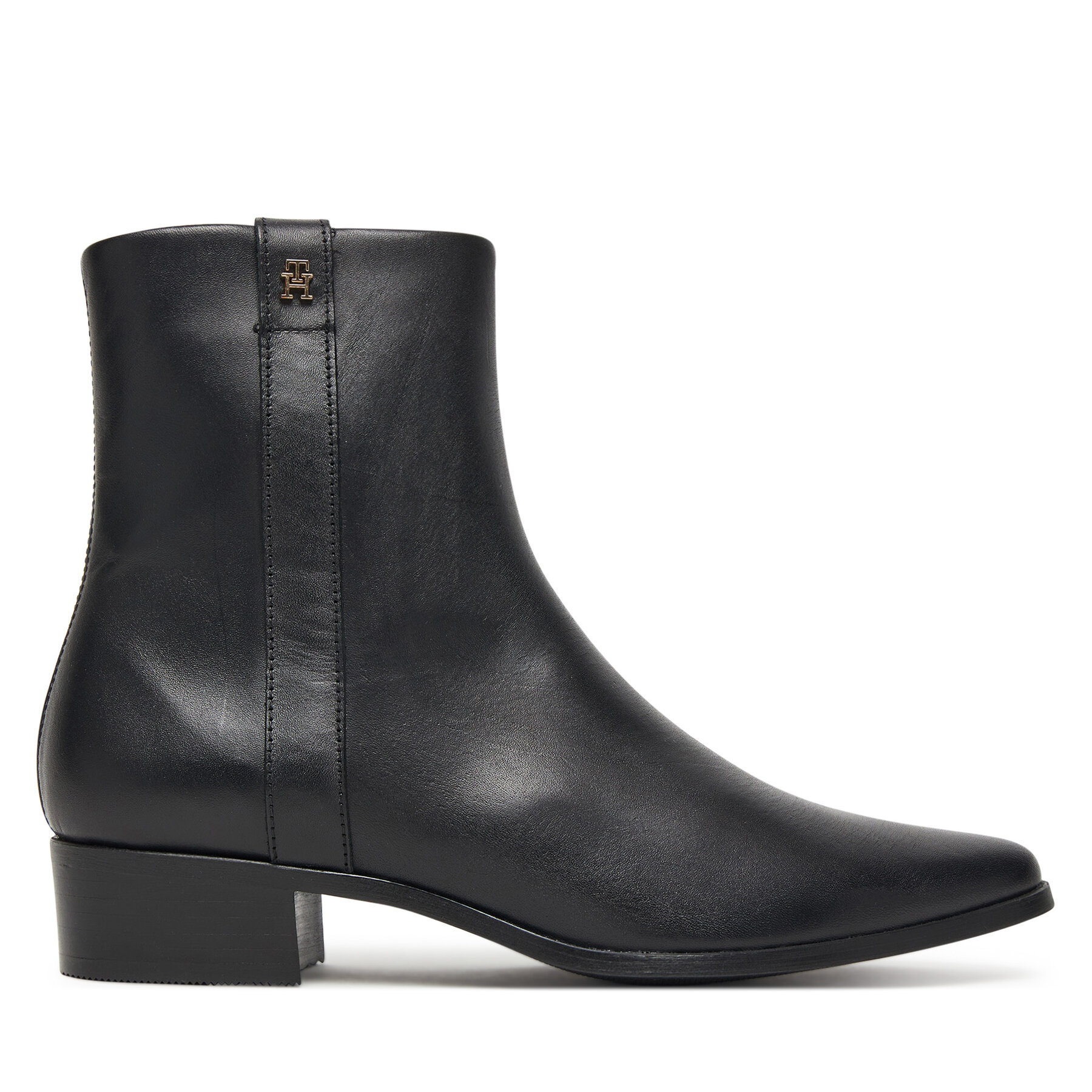 Tommy Hilfiger Botki Th Leather Pointy Zip Bootie FW0FW08980 Czarny