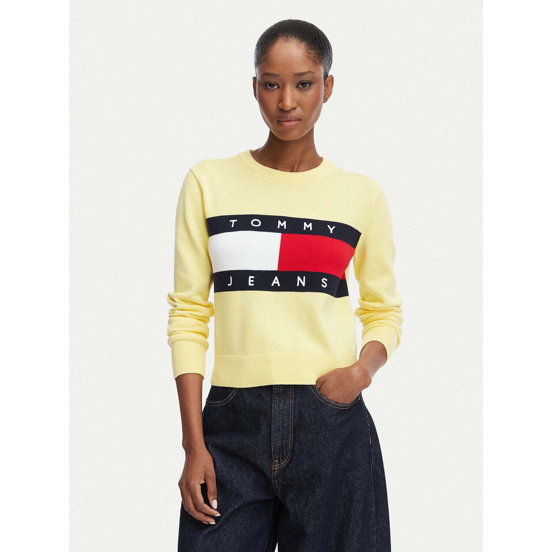 Tommy Jeans Sweter Flag DW0DW22930 Żółty jasny Regular Fit