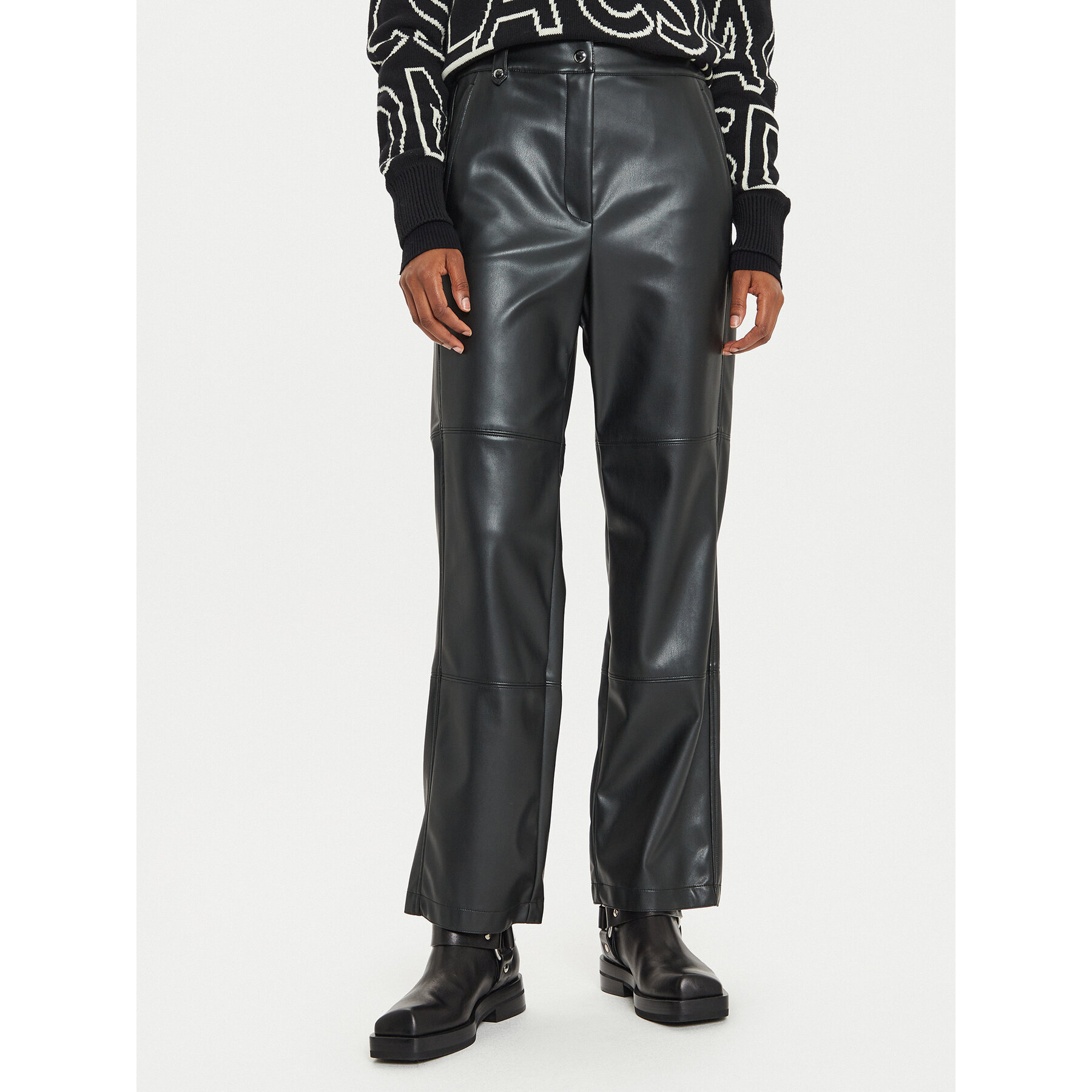 Max Mara Leisure Spodnie z imitacji skóry Struzzo 2426786098 Czarny Straight Fit