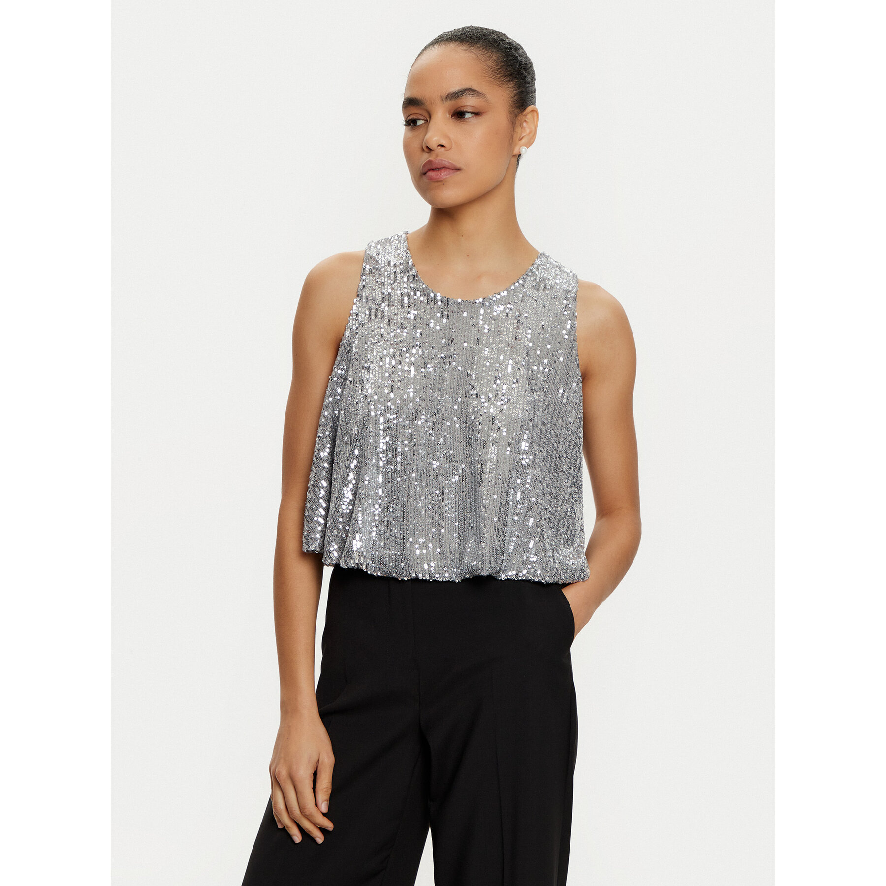 ViCOLO Bluzka TS0351 Srebrny Regular Fit
