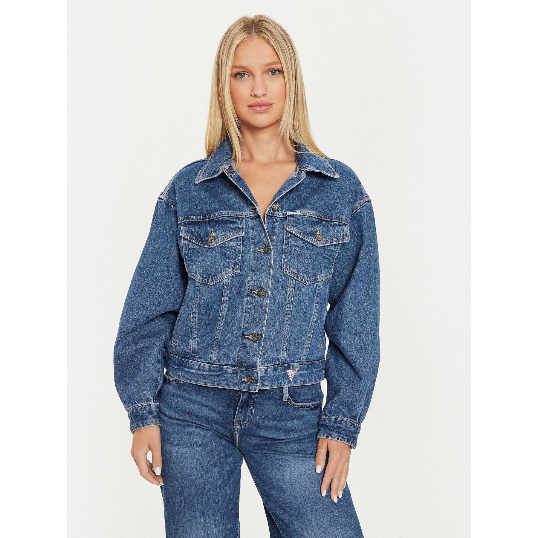 Guess Jeans Kurtka jeansowa W4YN56 D5CC3 Granatowy Oversize