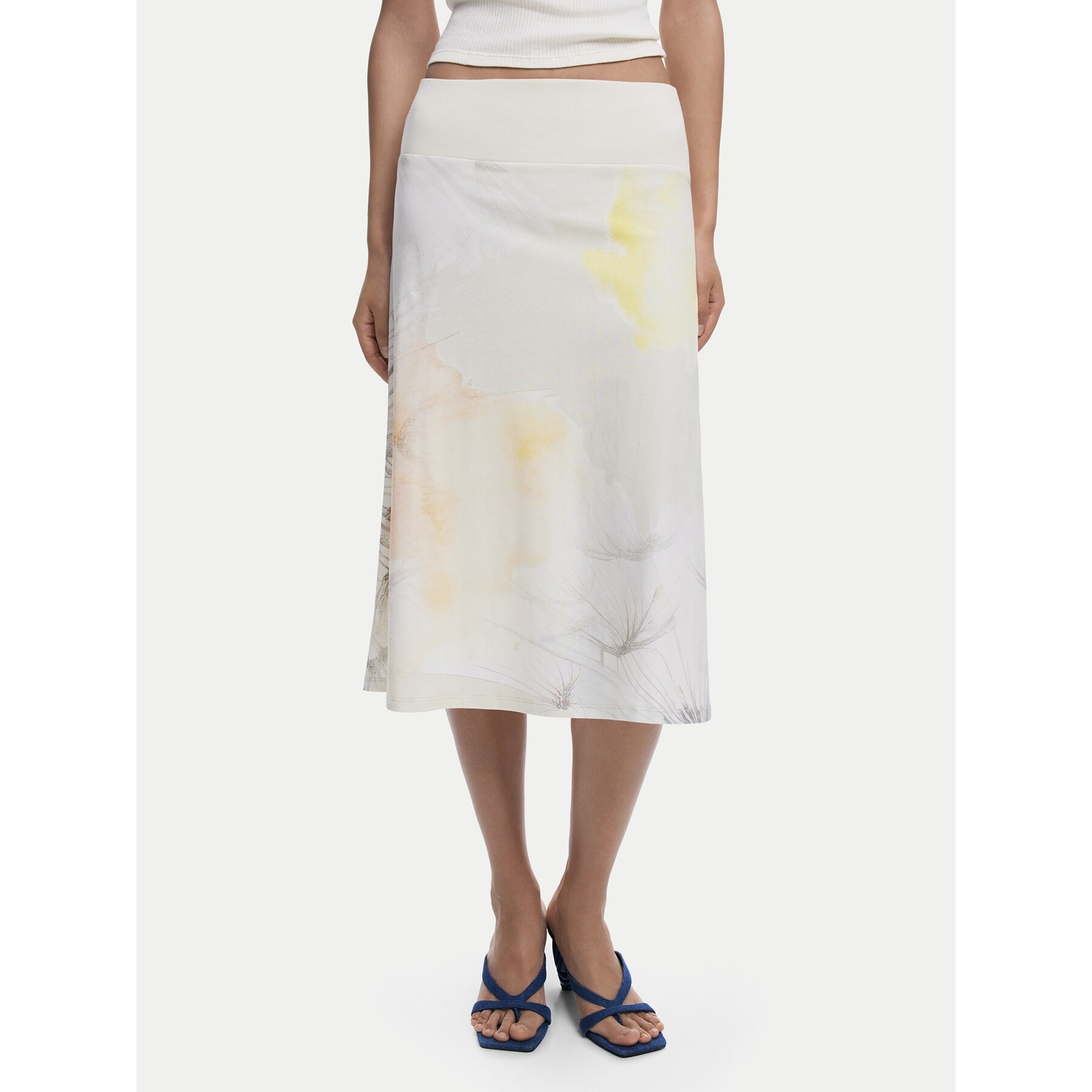Desigual Spódnica midi Bruma 25WWFK08 Écru Regular Fit