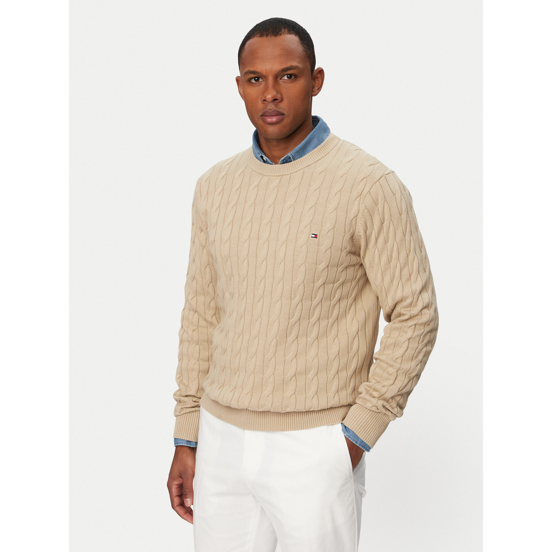 Tommy Hilfiger Sweter MW0MW33132 Beżowy Regular Fit