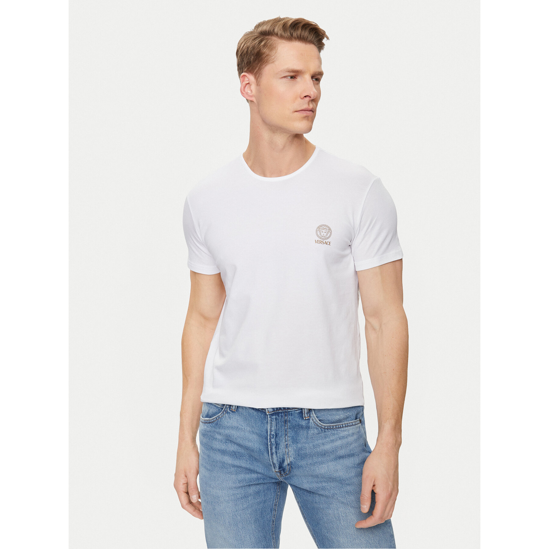 Versace T-Shirt Medusa AUU01005 Biały Slim Fit