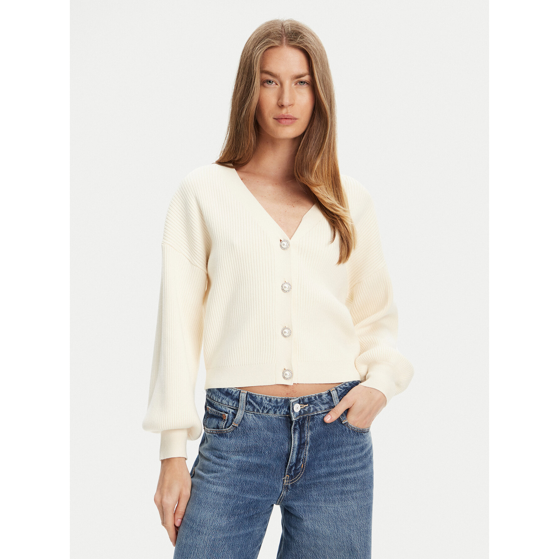 Guess Kardigan W5YR07 Z2ZK2 Écru Relaxed Fit