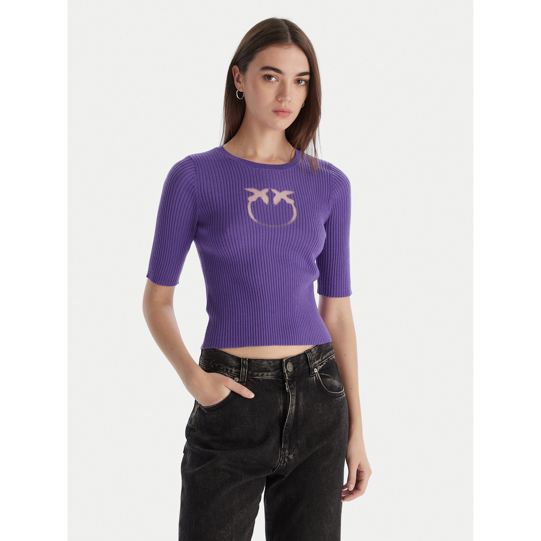 PINKO Bluzka Tritone Maglia 102017 A18M Fioletowy Slim Fit