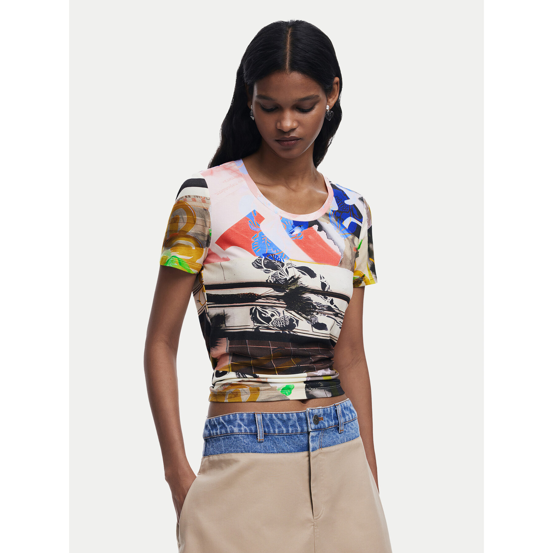 Desigual T-Shirt Collage 25SWTK14 Kolorowy Regular Fit