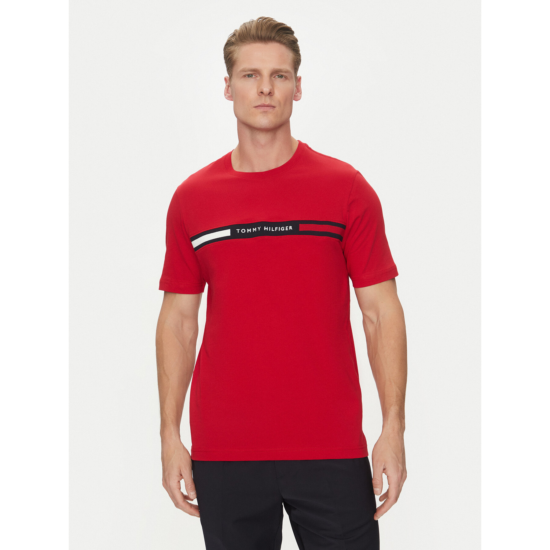 Tommy Hilfiger T-Shirt Chest Insert MW0MW36498 Czerwony Regular Fit
